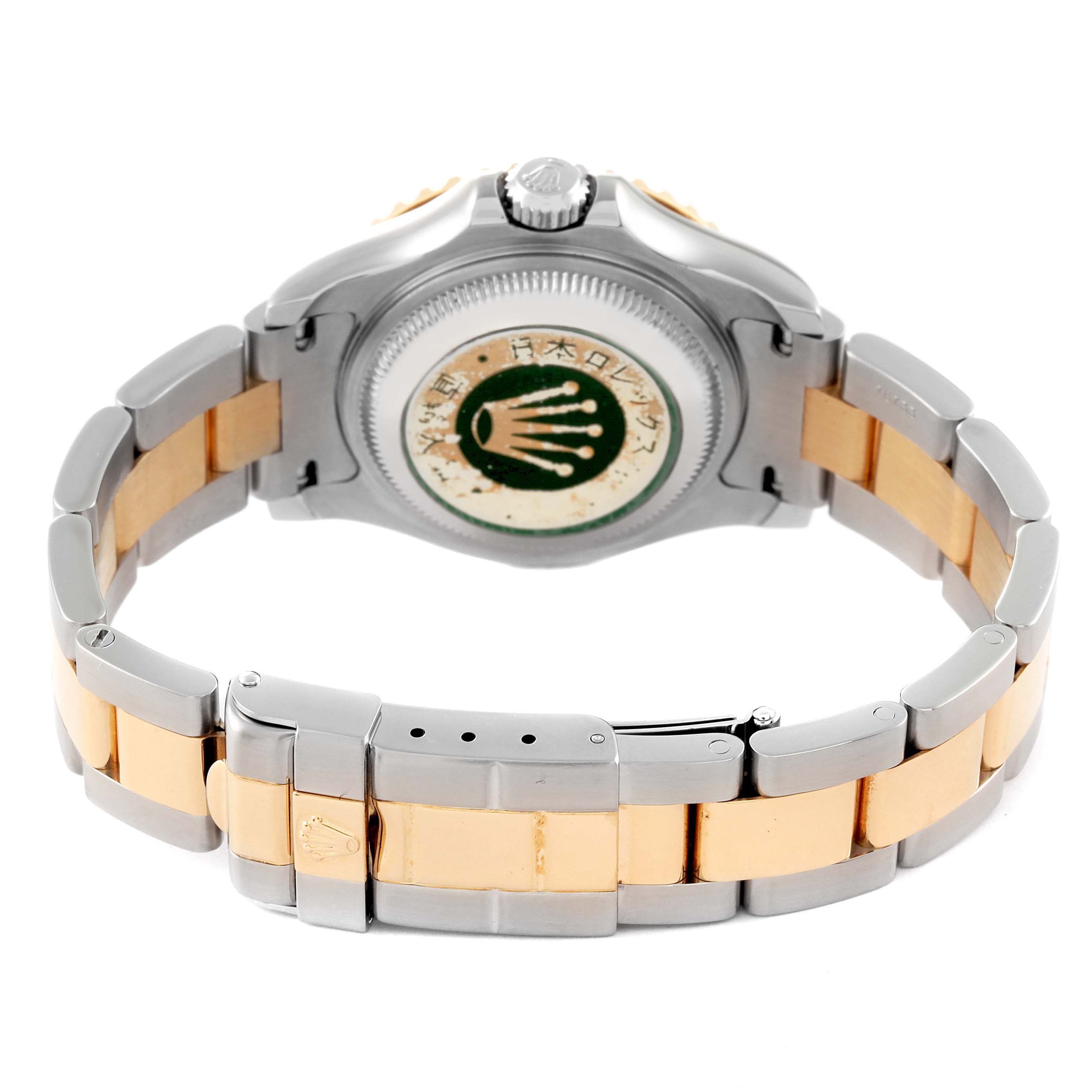 The image shows the back of a Rolex Yacht-Master 69623 Women's Steel and Gold (two tone) Blue Dial 69623 Women's Steel and Gold (two tone) Blue Dial watch, highlighting its case back and two-tone bracelet.