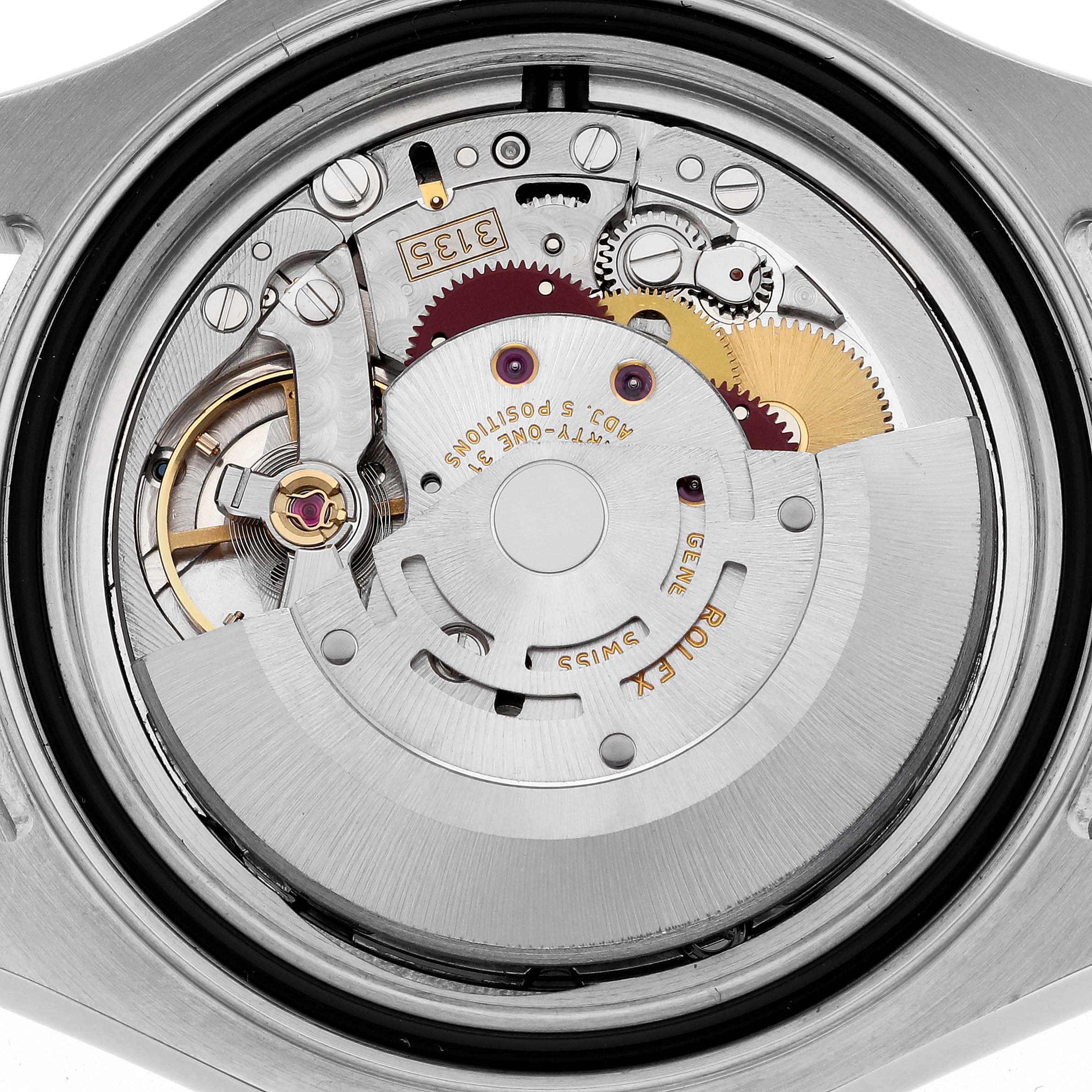 The image shows the internal mechanism and movement of a Rolex Yacht-Master 16622 Men's Stainless Steel Silver Dial 16622 Men's Stainless Steel Silver Dial watch from a back-opened angle.