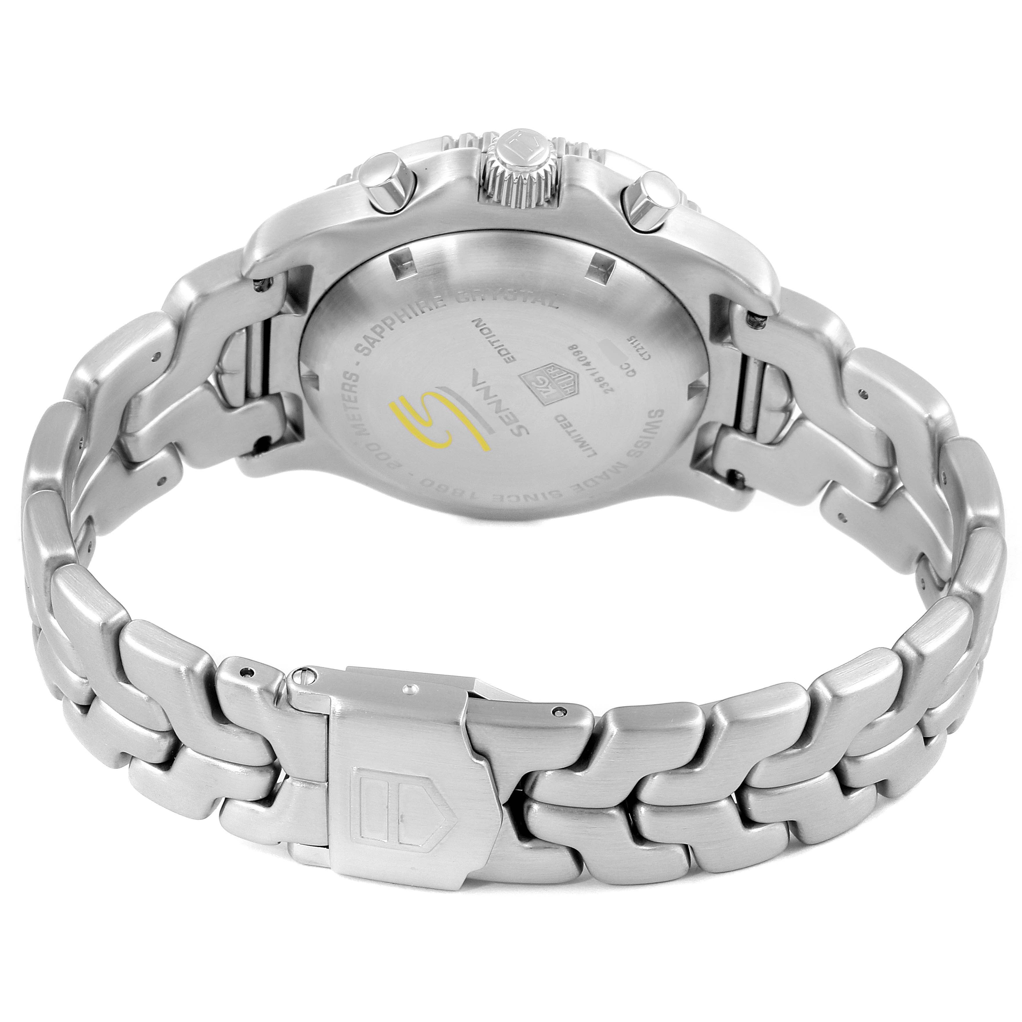 This image shows the back view of the Tag Heuer Link CT2115 Men's Stainless Steel Black Dial CT2115 Men's Stainless Steel Black Dial model watch, including its clasp and stainless steel bracelet.