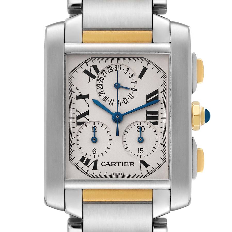 Cartier Tank Francaise Steel Yellow Gold Chronograph Mens Watch W51004Q4 SwissWatchExpo