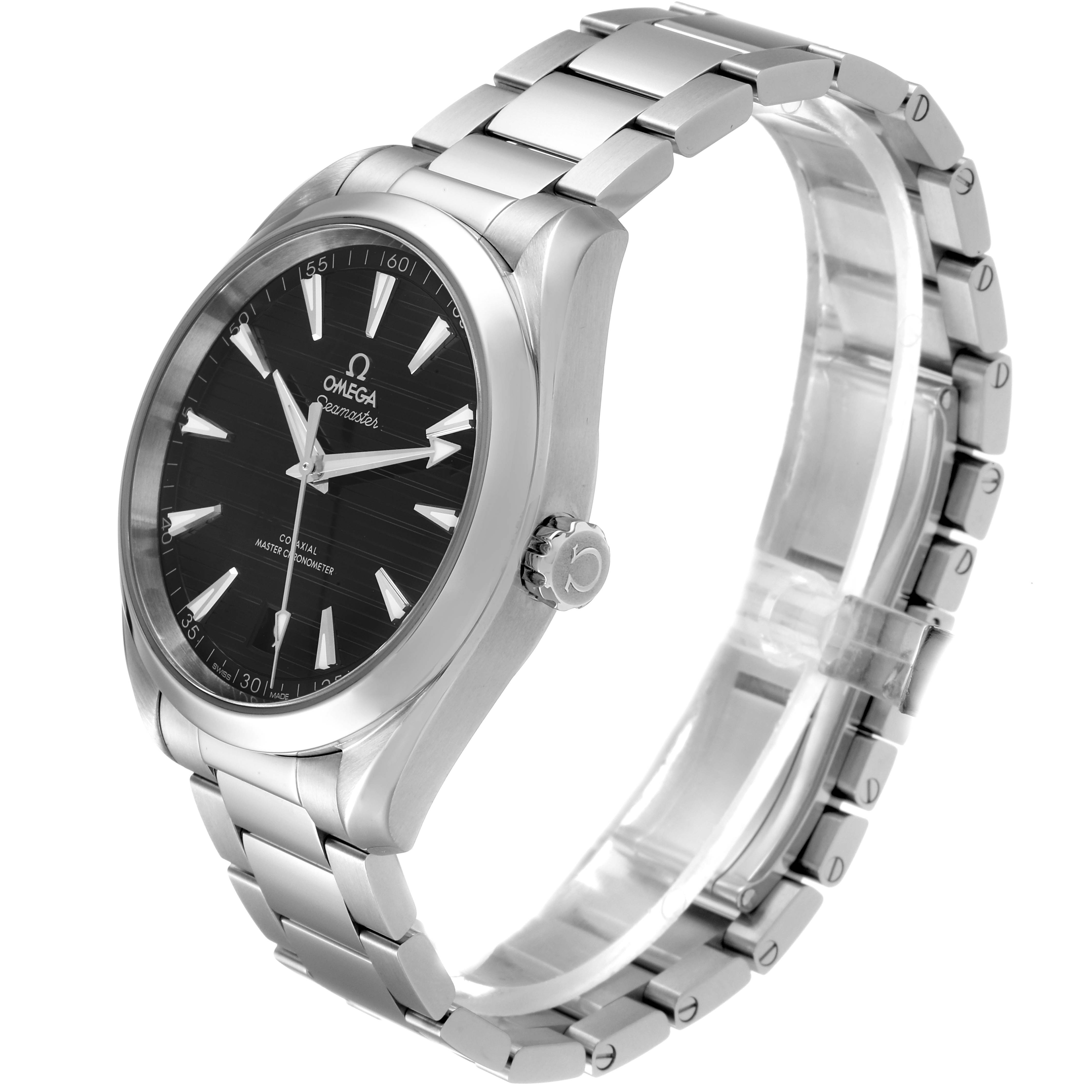 The image shows an Omega Seamaster 220.10.41.21.01.001 Men's Stainless Steel Black Dial 220.10.41.21.01.001 Men's Stainless Steel Black Dial watch at a three-quarter angle, highlighting the face, bezel, crown, and bracelet.