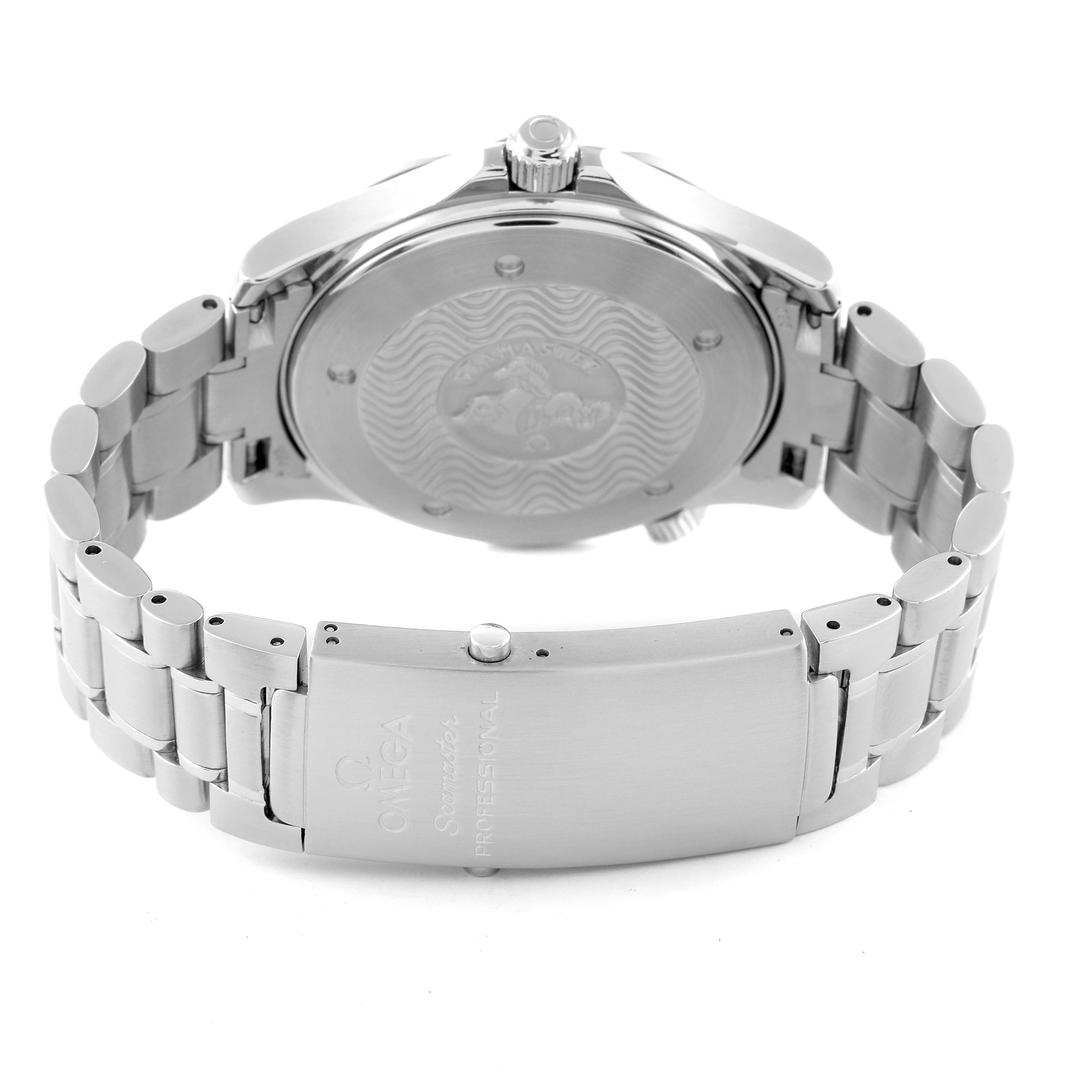 The image shows the back case, clasp, and bracelet of an Omega Seamaster 2254.50.00 Men's Stainless Steel Black Dial 2254.50.00 Men's Stainless Steel Black Dial watch.