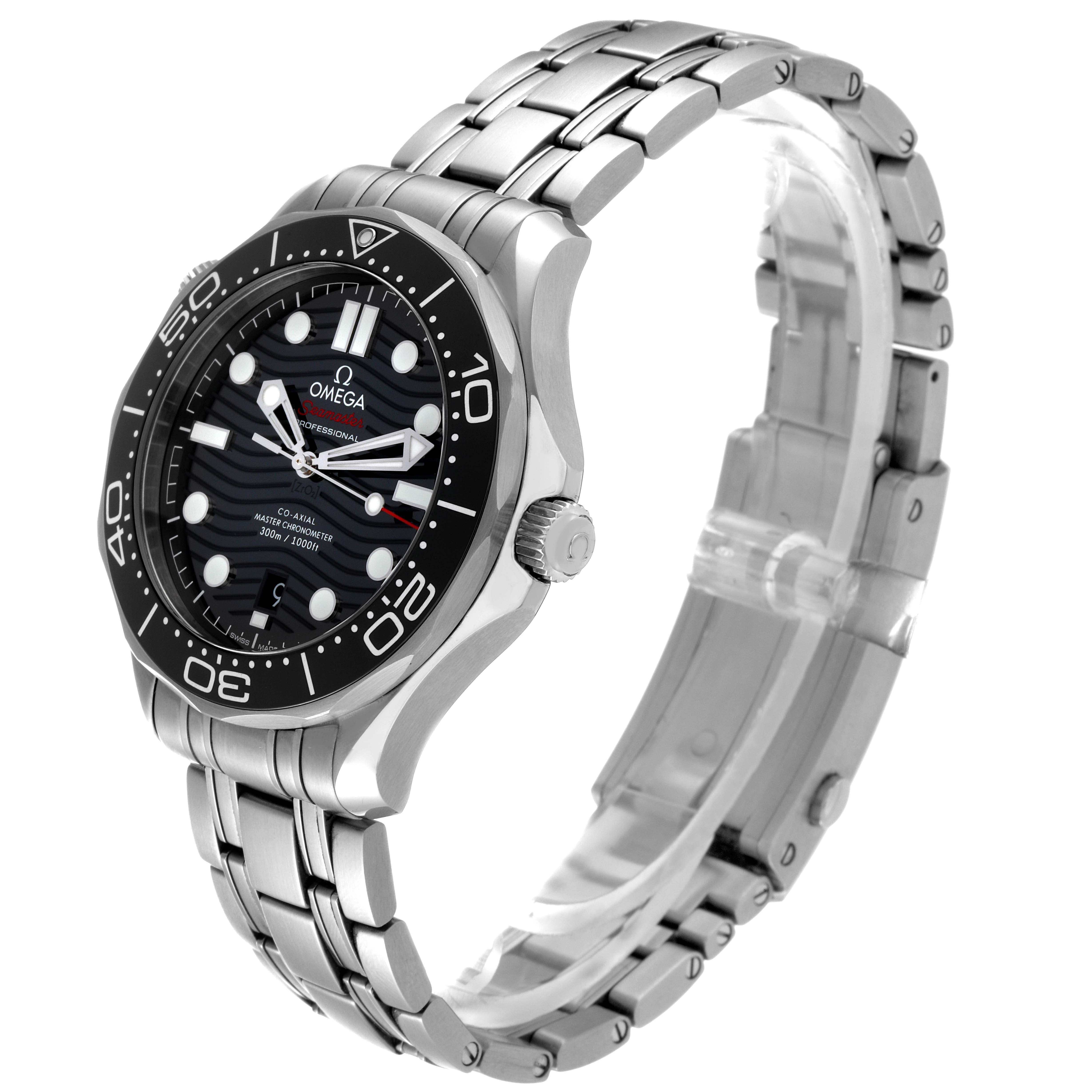 The image shows an Omega Seamaster 210.30.42.20.01.001 Men's Stainless Steel Black Dial 210.30.42.20.01.001 Men's Stainless Steel Black Dial watch at a three-quarter angle, displaying the case, bezel, dial, and bracelet.