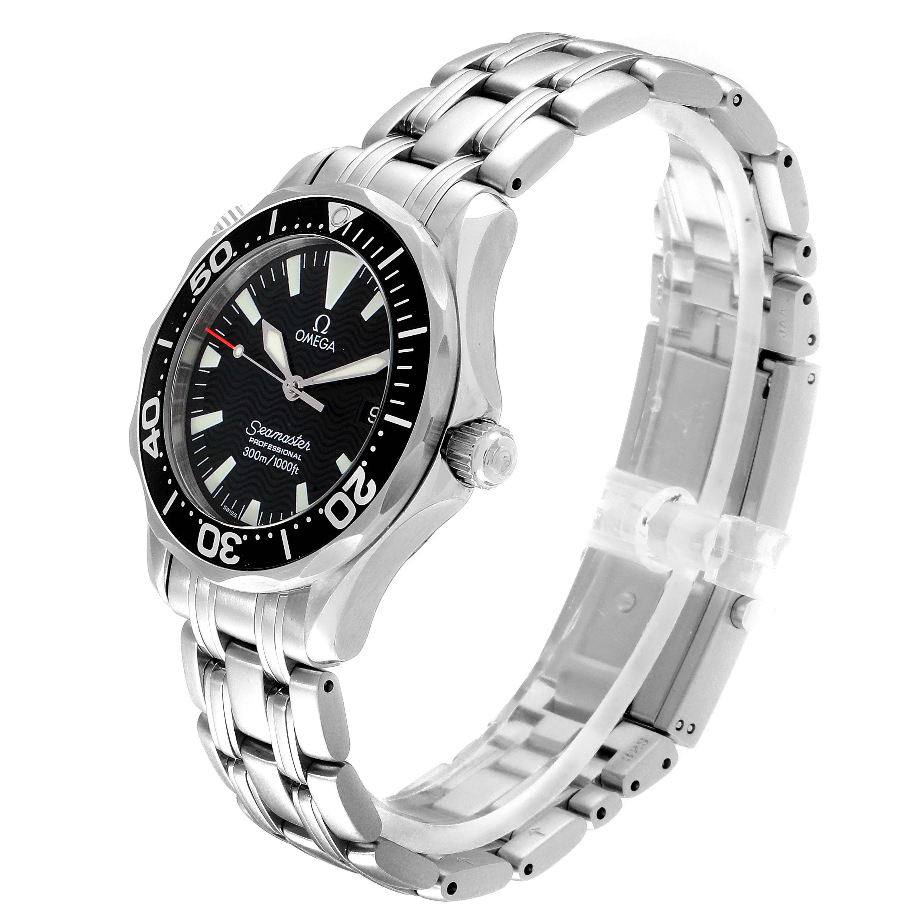 The image shows an Omega Seamaster 2262.50.00  Men
s Stainless Steel Black Dial 2262.50.00  Men
s Stainless Steel Black Dial watch angled from the front-right, displaying the face, bezel, and bracelet.
