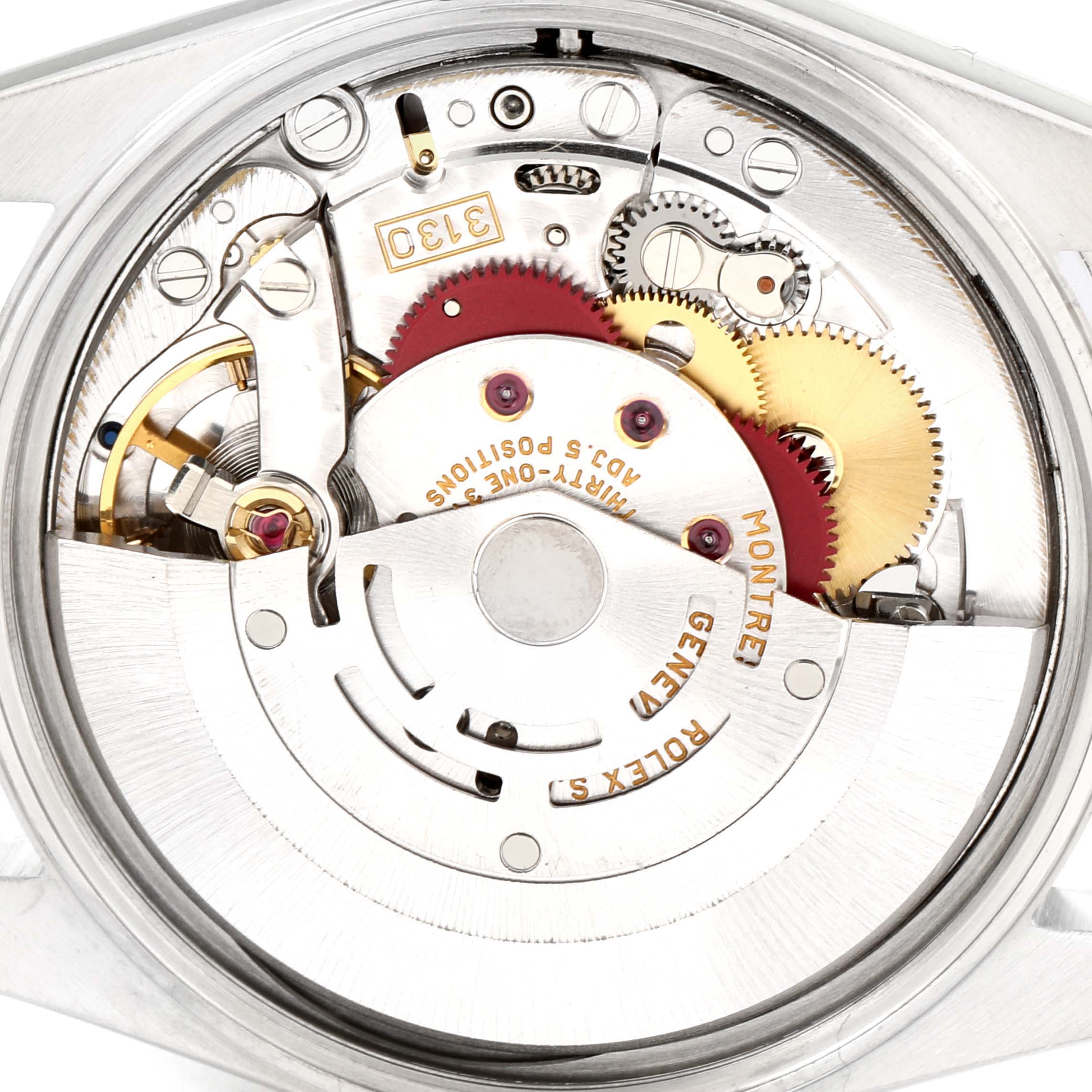 The image shows the internal mechanical movement of a Rolex Air-King 14000 Men's Stainless Steel Black Dial 14000 Men's Stainless Steel Black Dial watch from a rear, open-back angle.