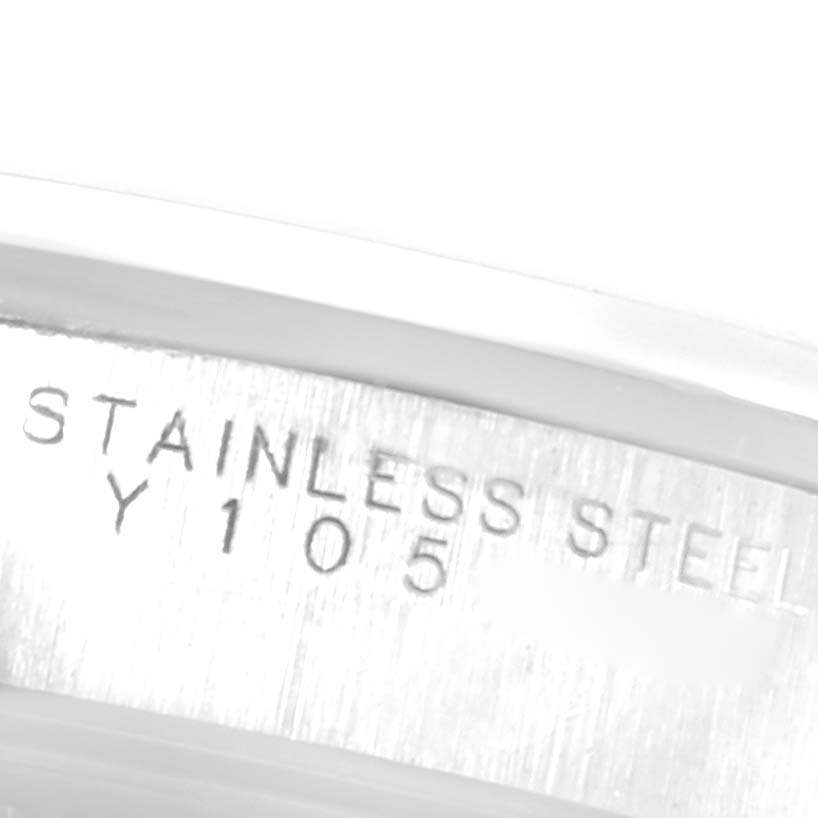 The image shows a close-up angle of the stainless steel inner band of a Rolex Air-King 14000 Men's Stainless Steel Black Dial 14000 Men's Stainless Steel Black Dial model, highlighting the engraving.