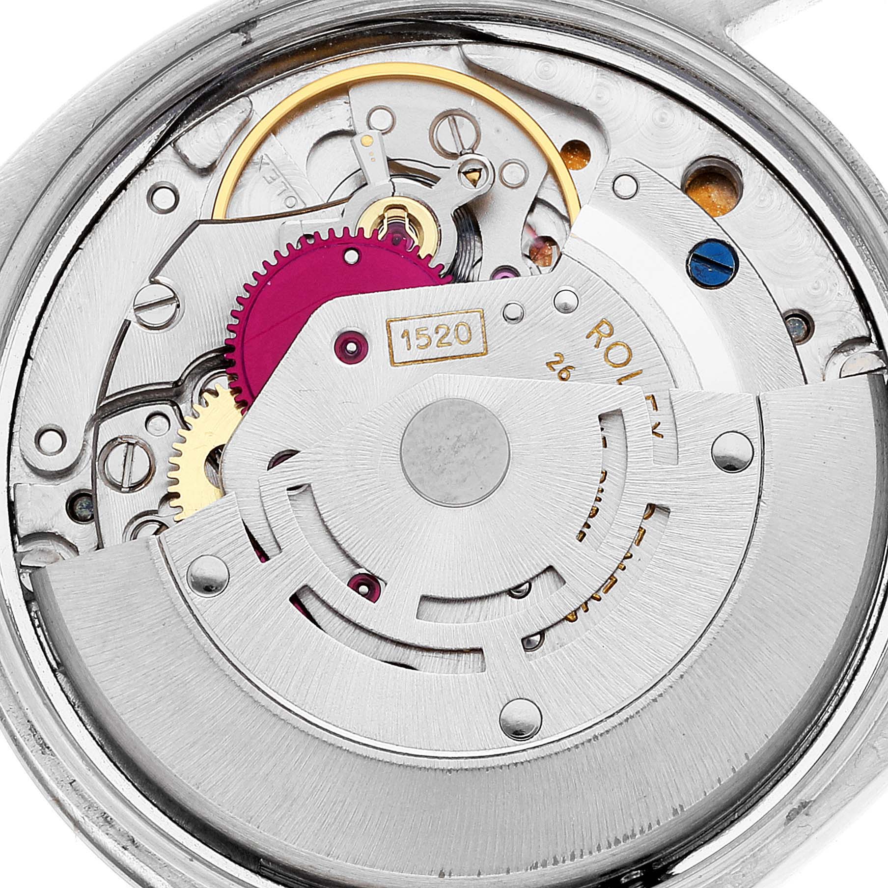 The image shows the movement mechanism of a Vintage Collection Rolex watch, viewed from the back.