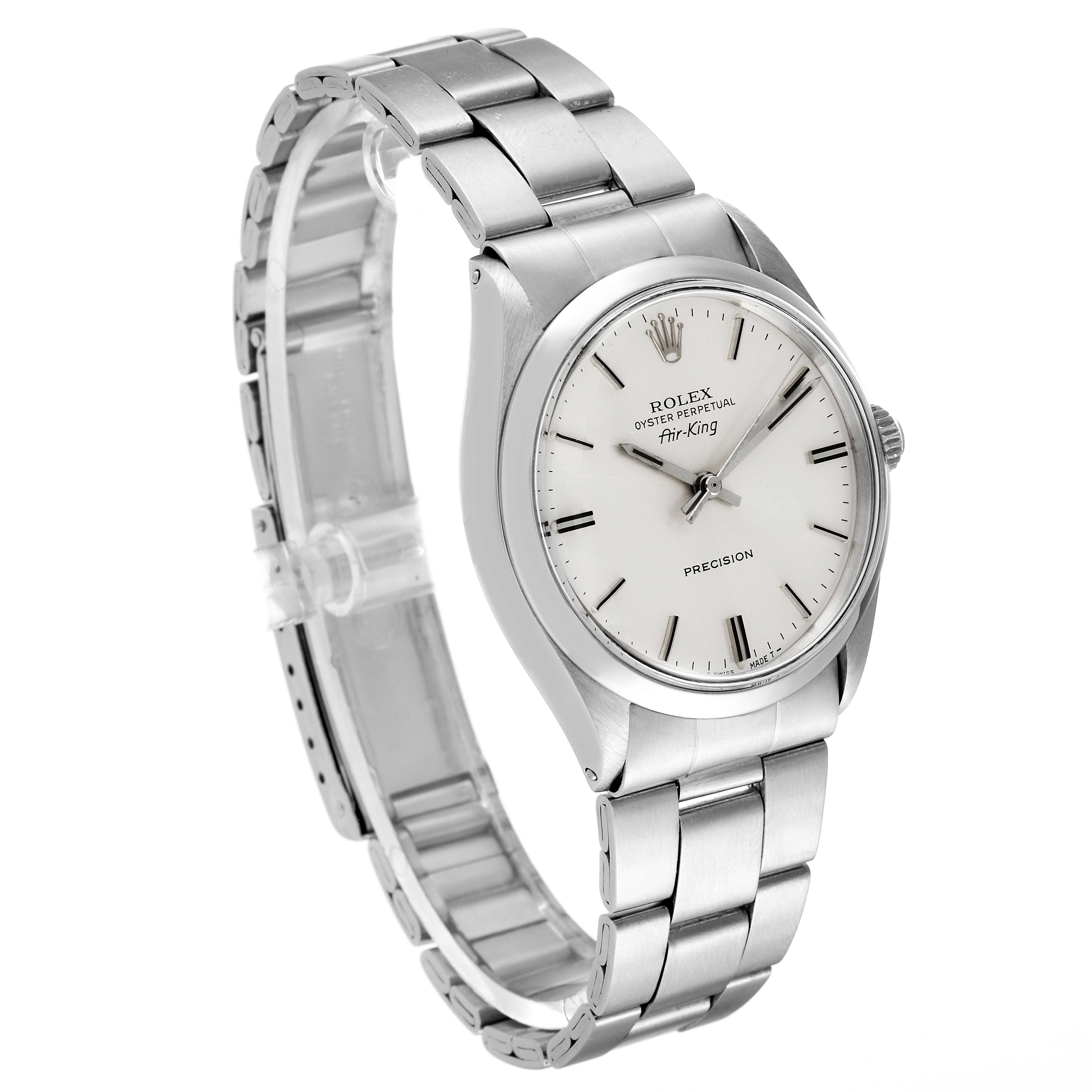 The Rolex Vintage Collection 5500 Men's Stainless Steel Silver Dial 5500 Men's Stainless Steel Silver Dial model is shown at a three-quarter angle, displaying the face, bezel, and partially unfastened bracelet.