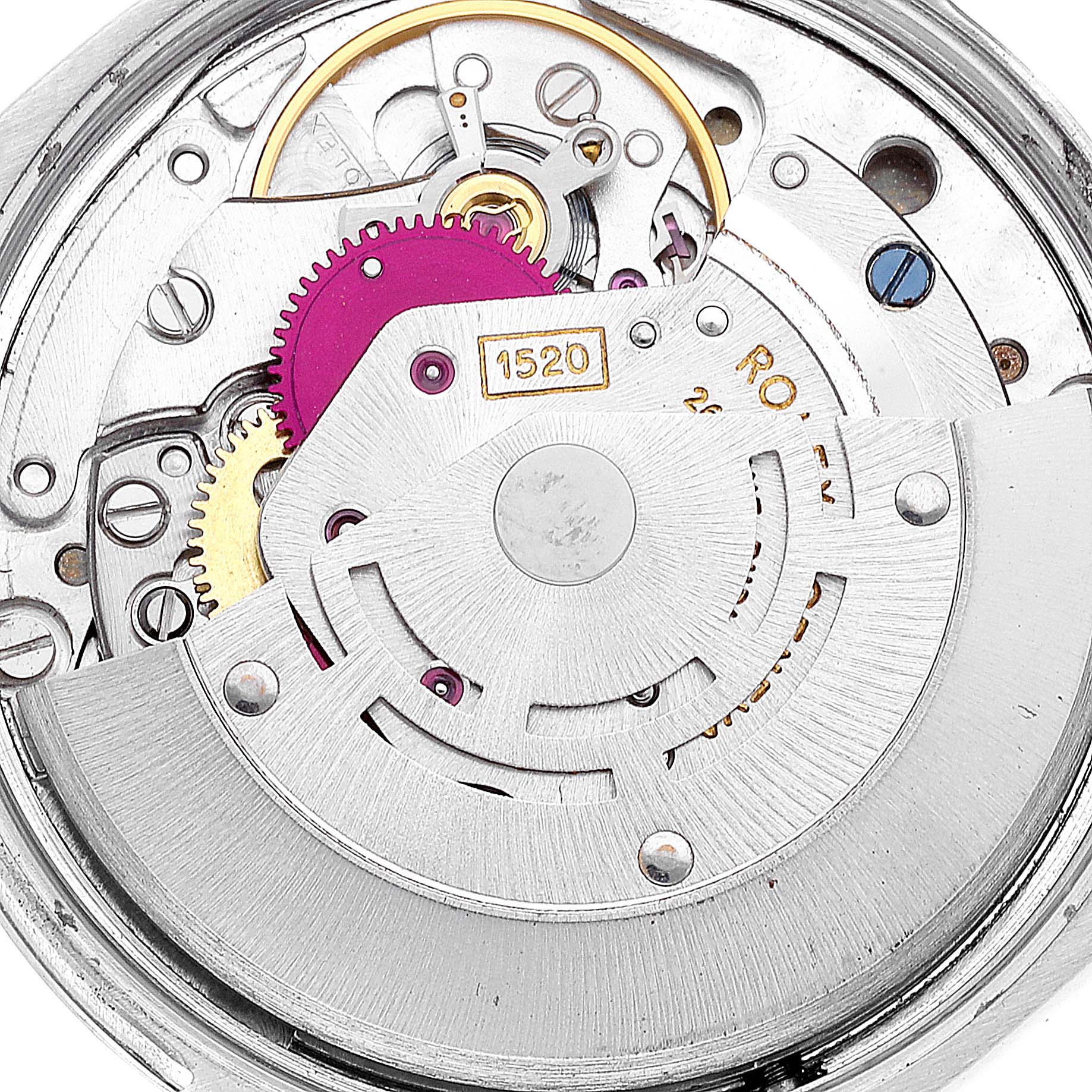The image shows a close-up view of the movement mechanism of a Vintage Collection model by Rolex.