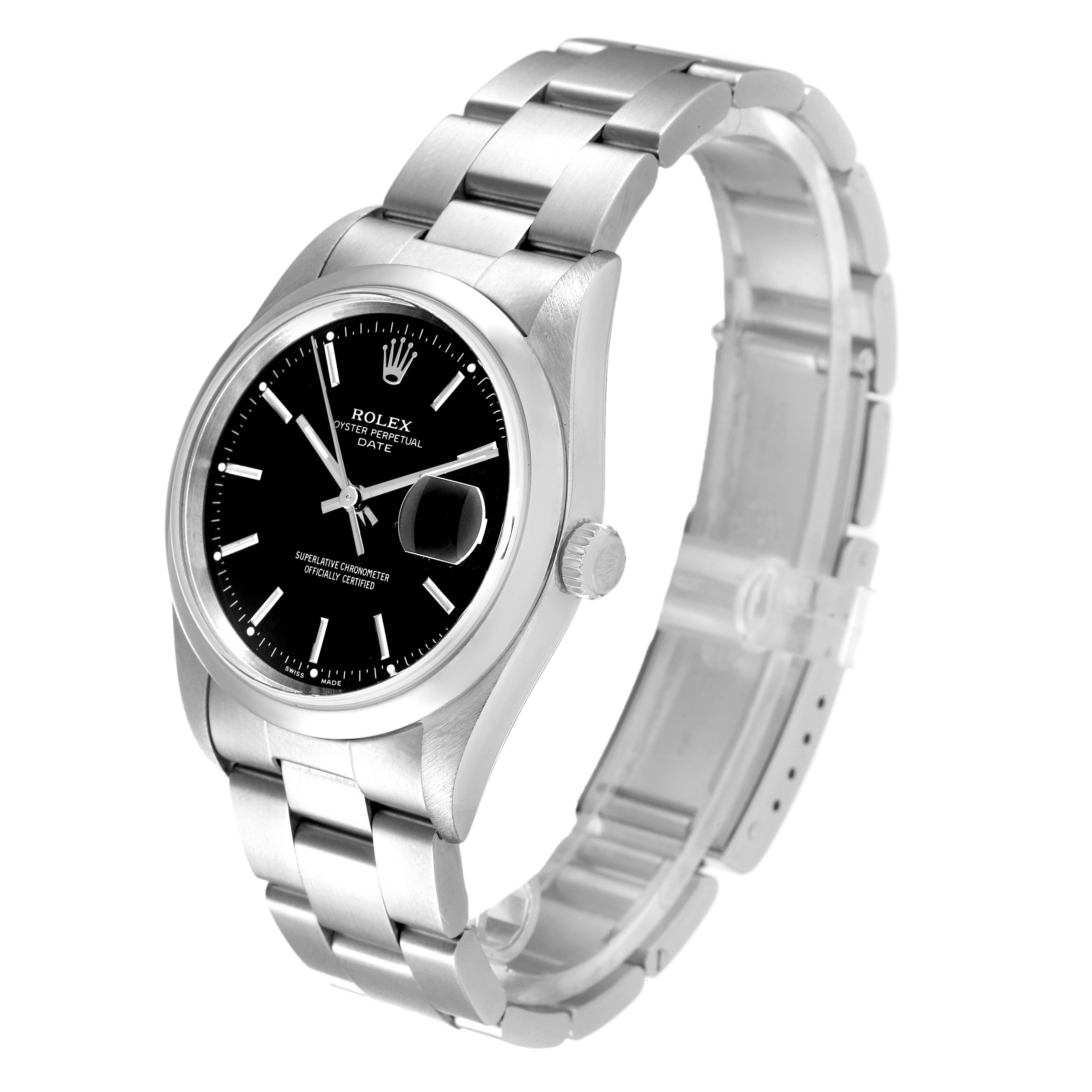 This image shows a Rolex Date 15200 Men's Stainless Steel Black Dial 15200 Men's Stainless Steel Black Dial model watch at a three-quarter angle showcasing the dial, case, crown, and bracelet.