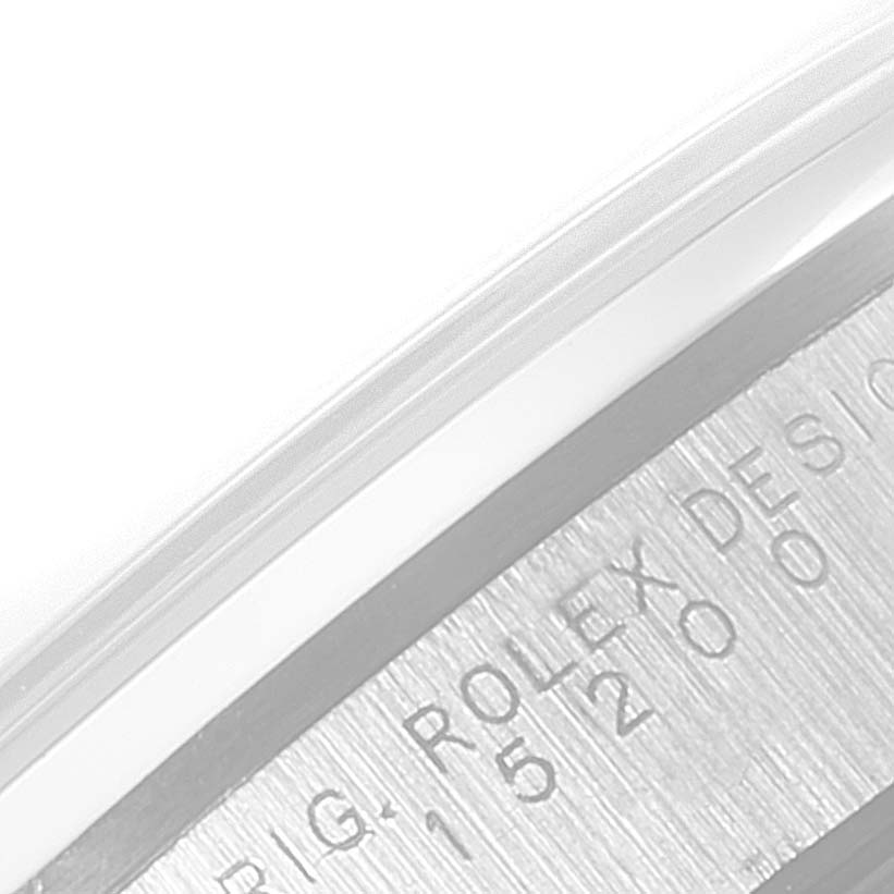 The image shows a close-up of the engraved metal casing of a Rolex Date 15200 Men's Stainless Steel Black Dial 15200 Men's Stainless Steel Black Dial model watch, focusing on the model number and branding.