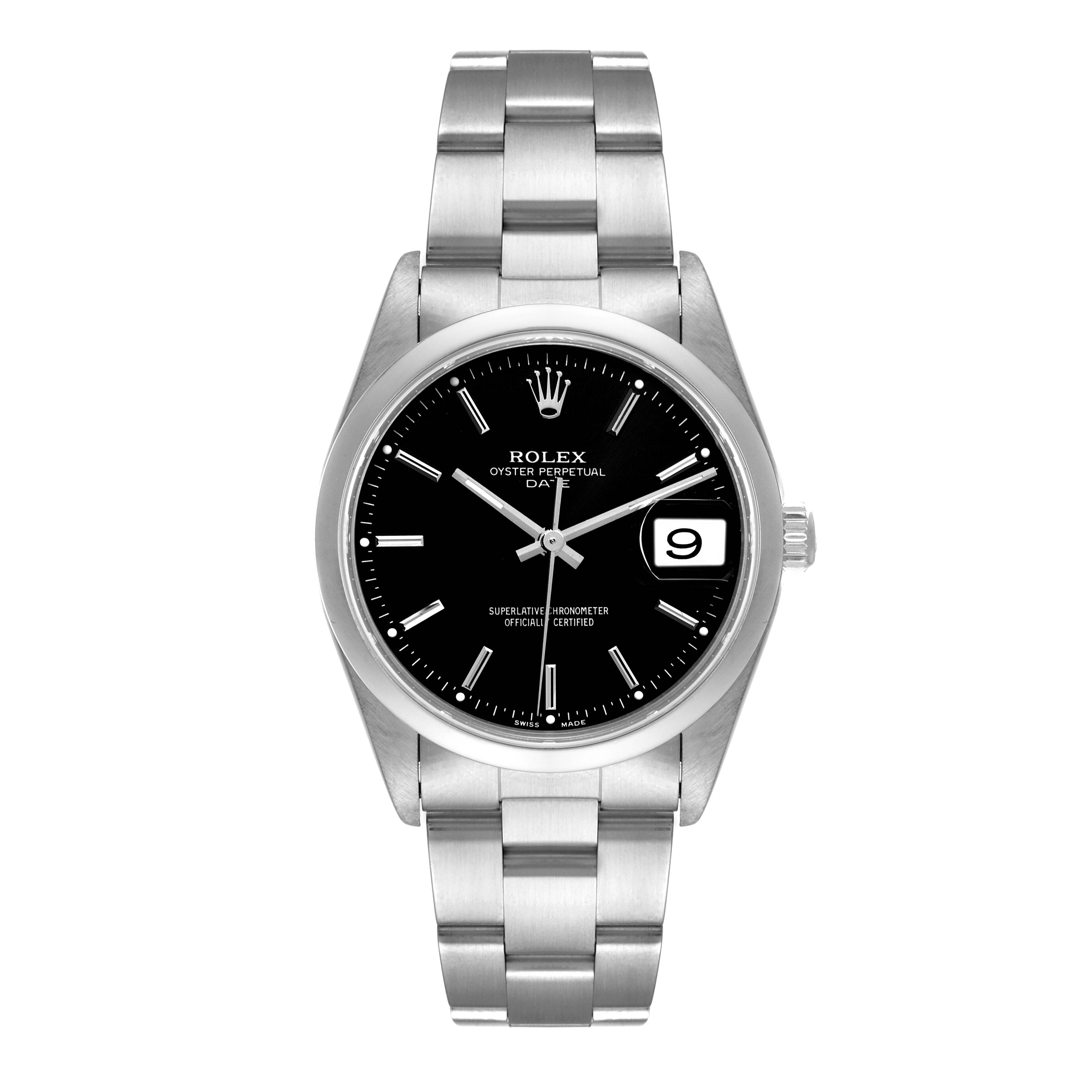 The image shows a front view of the Rolex Date 15200 Men's Stainless Steel Black Dial 15200 Men's Stainless Steel Black Dial model watch, highlighting its dial, bezel, and bracelet.