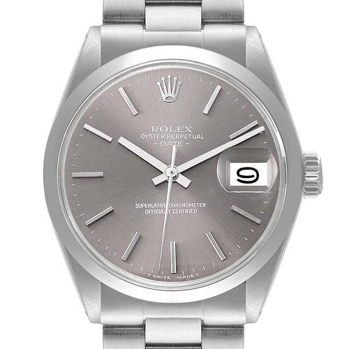Photo of Rolex Date Grey Ghost Dial Smooth Bezel Steel Vintage Mens Watch 1500