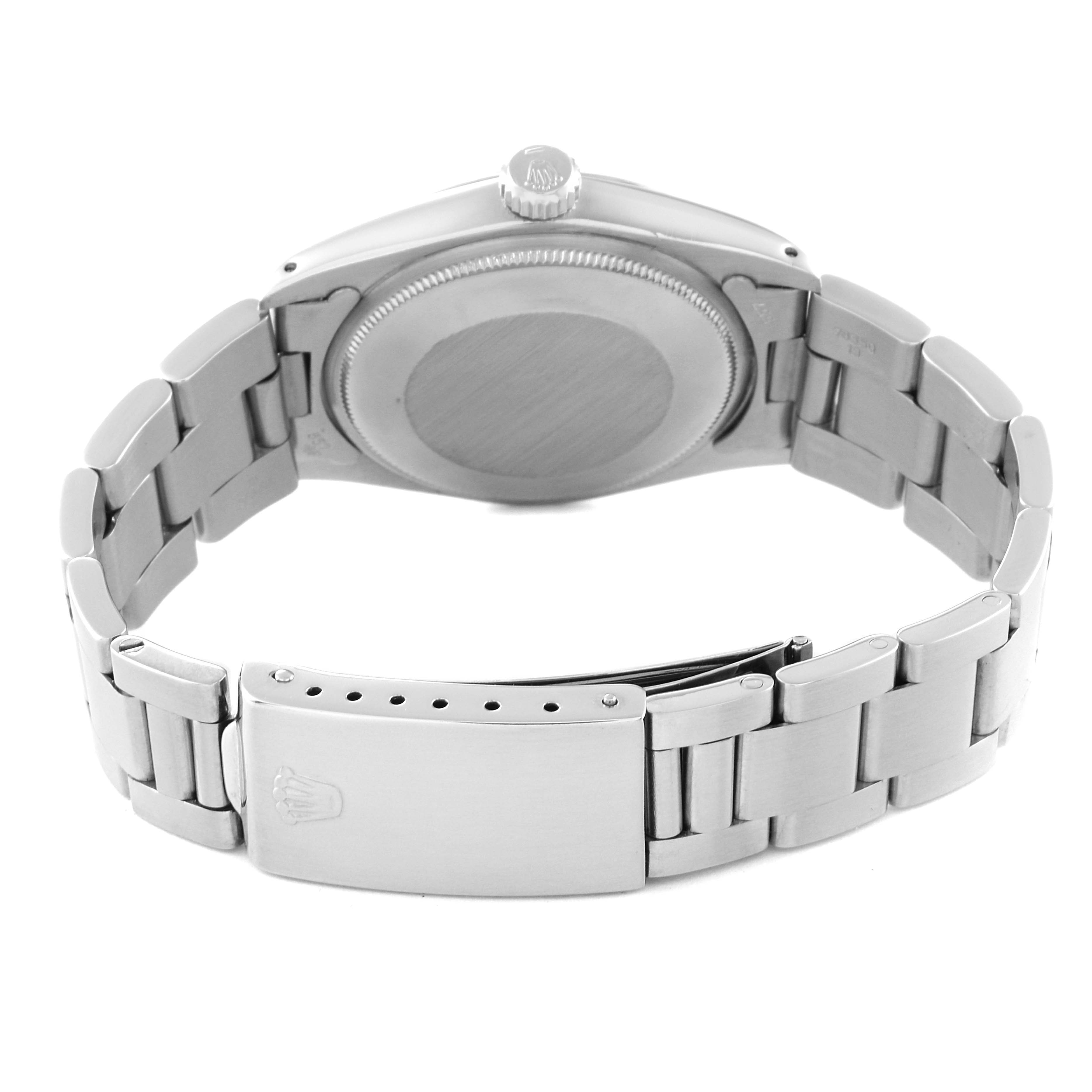 This image shows the back of the Rolex Vintage Collection 1500 Men's Stainless Steel Grey Dial 1500 Men's Stainless Steel Grey Dial model, highlighting the case back and bracelet with clasp.