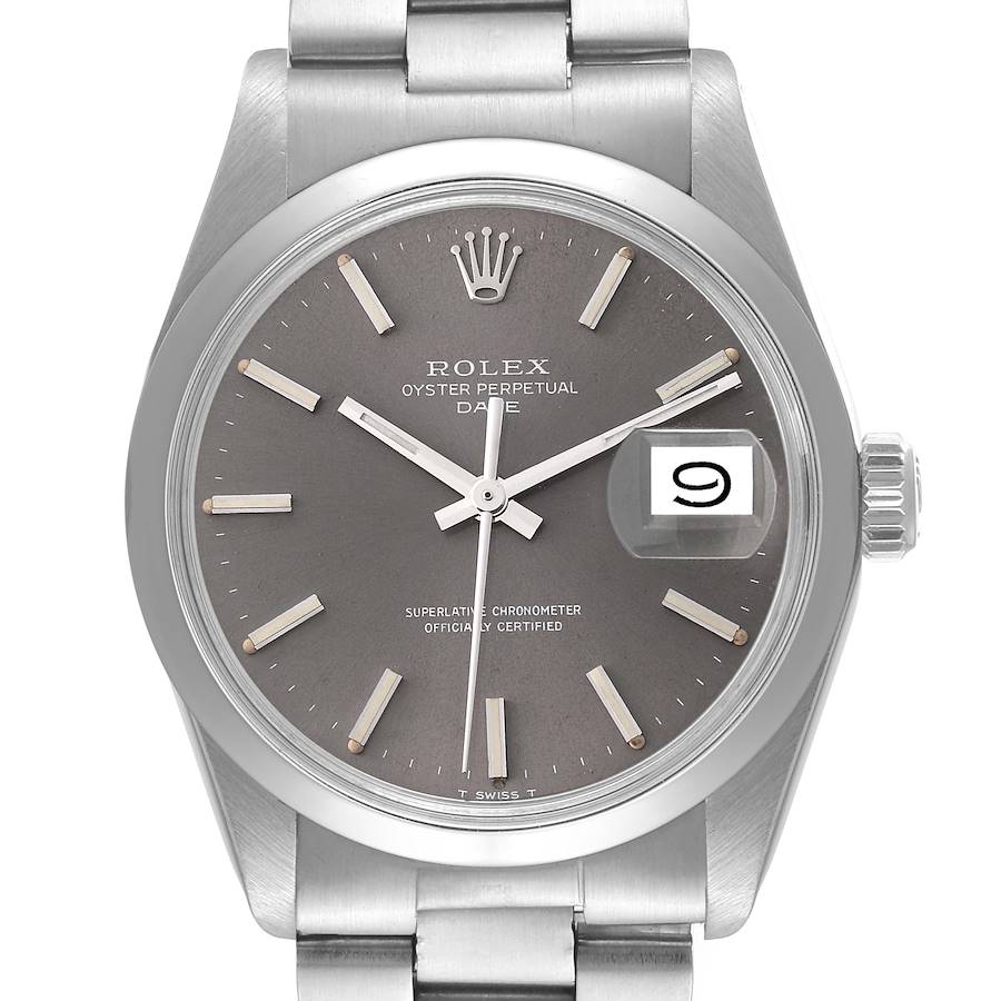 Rolex Date Grey Ghost Dial Smooth Bezel Steel Vintage Mens Watch 1500 SwissWatchExpo