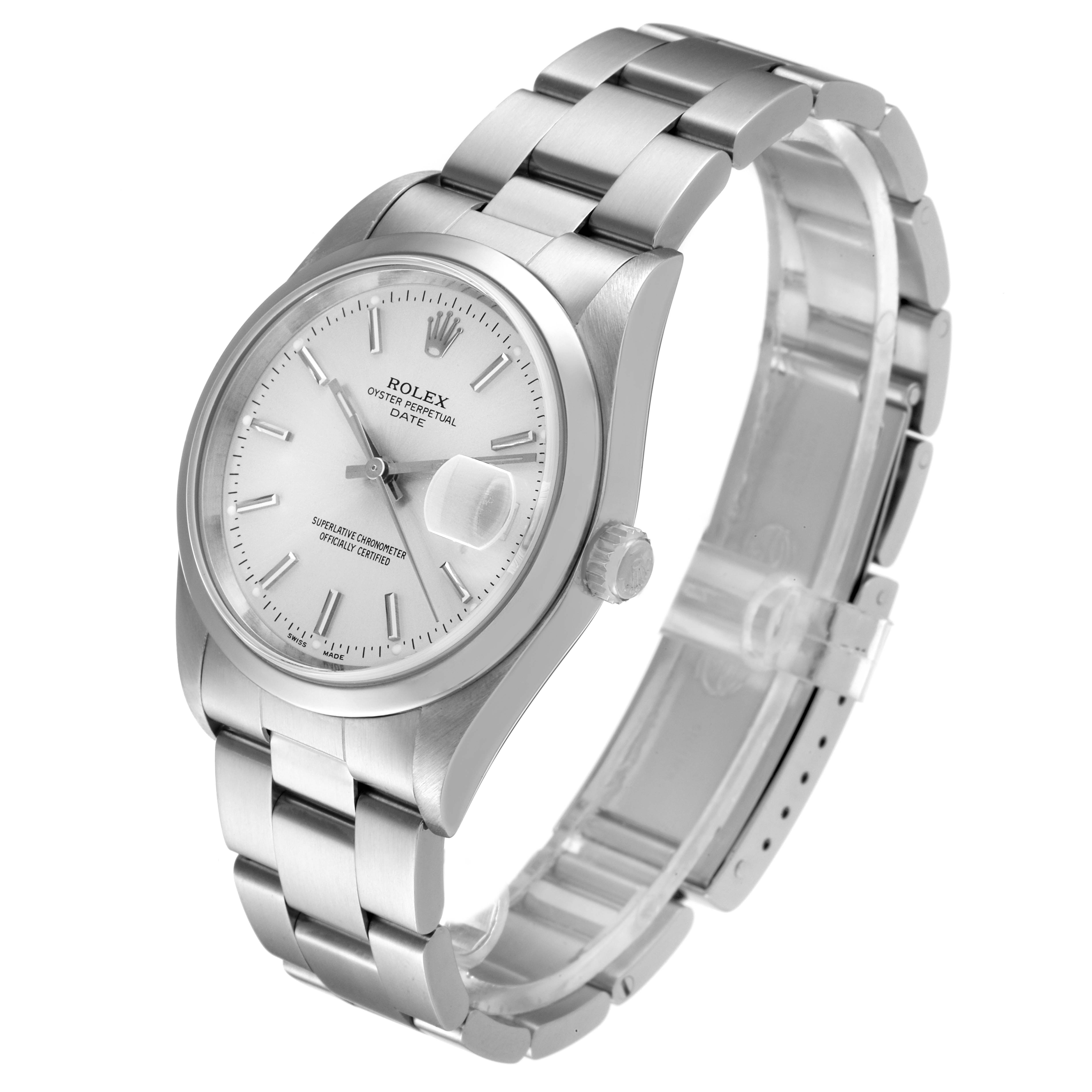 The image shows a Rolex Date 15200 Men's Stainless Steel Silver Dial 15200 Men's Stainless Steel Silver Dial model watch at a three-quarter angle, featuring its dial, bracelet, and crown.