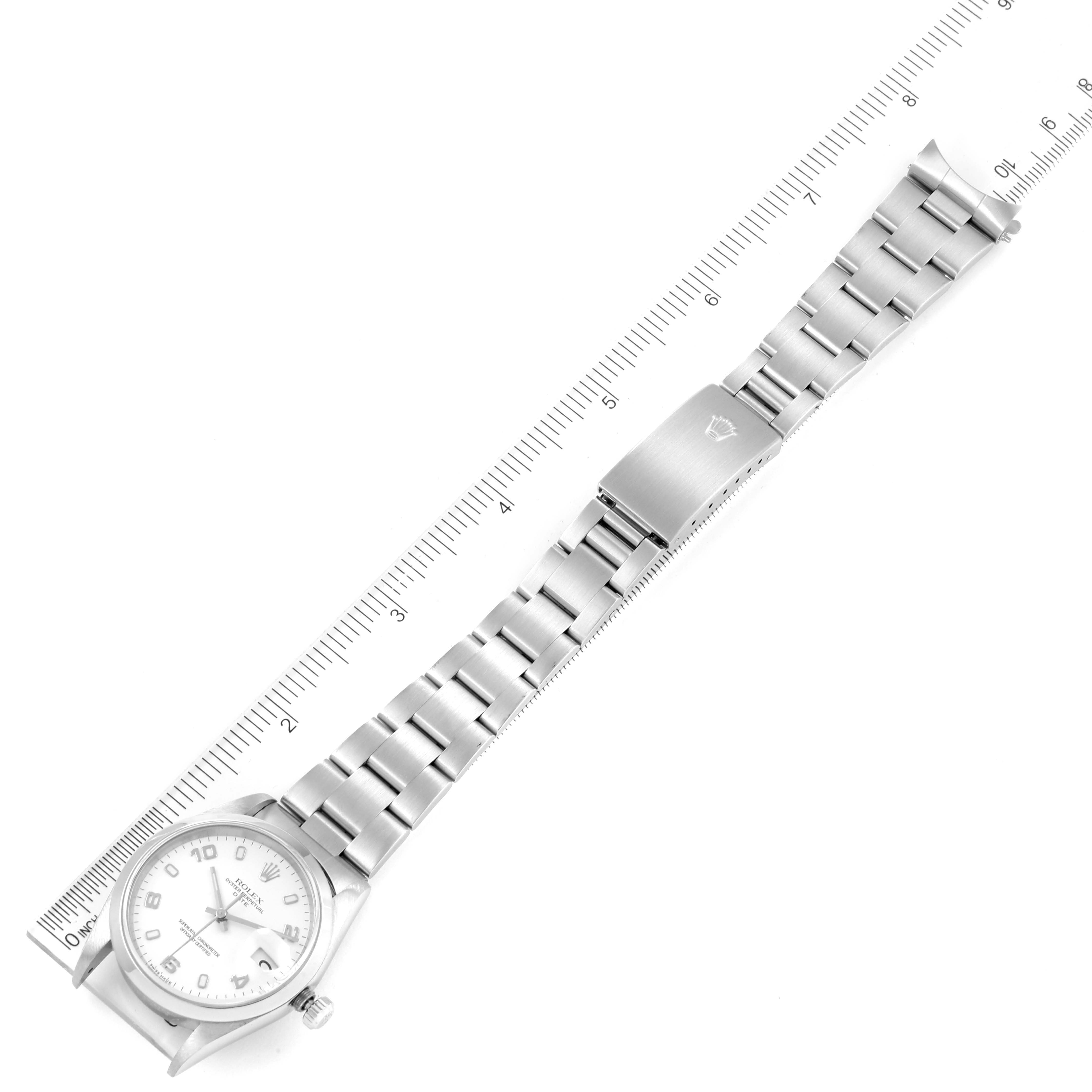 This image shows a top-down view of a Rolex Date 15200 Men's Stainless Steel White Dial 15200 Men's Stainless Steel White Dial model watch, highlighting the bracelet, clasp, and watch face.