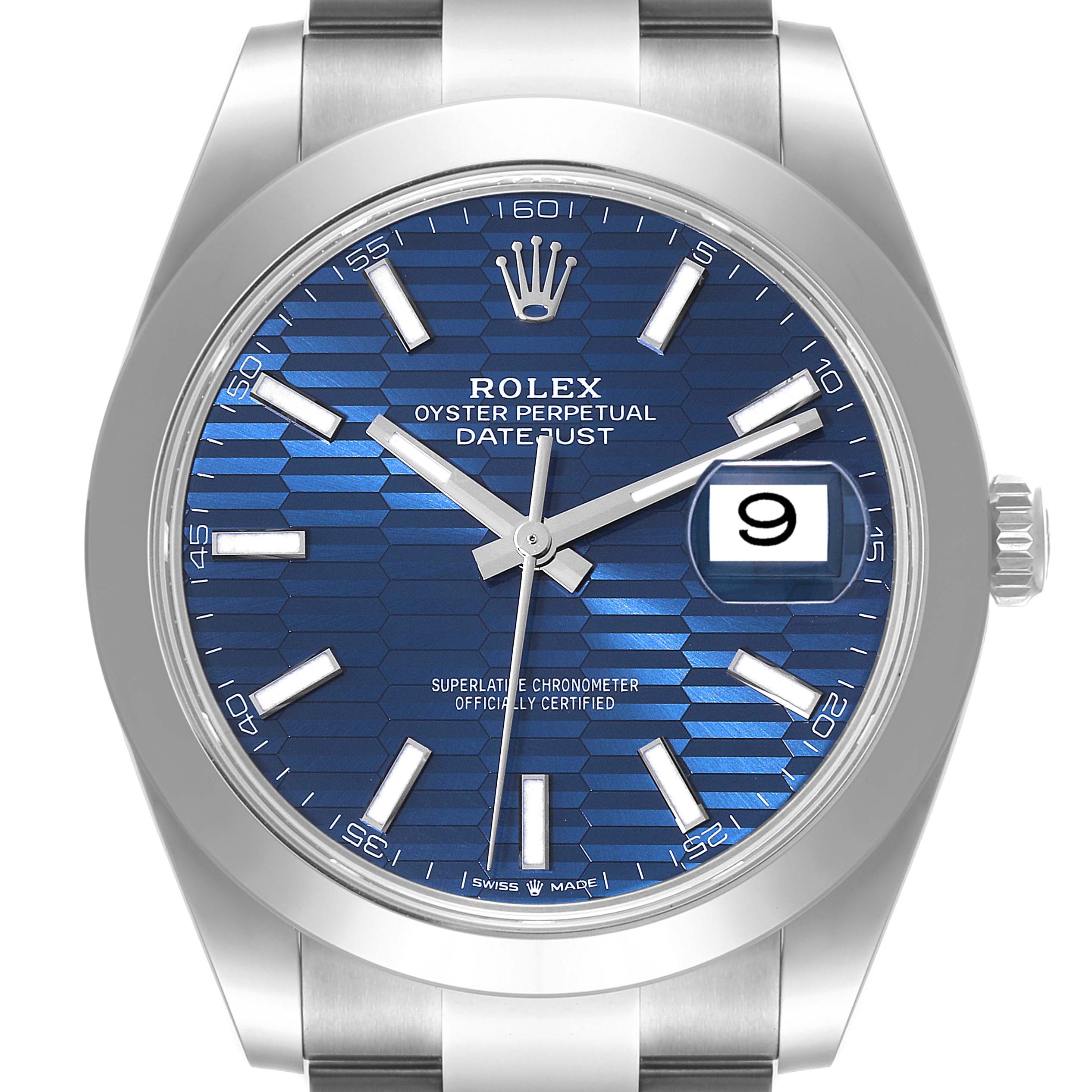 Rolex Datejust 41 Blue Fluted Dial Smooth Bezel Steel Mens Watch 126300 ...