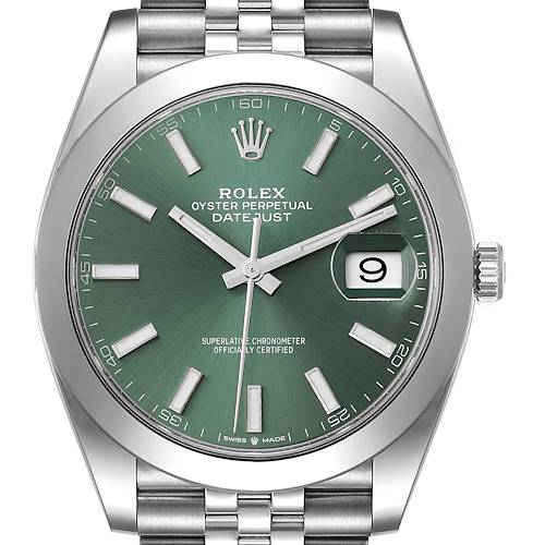Photo of Rolex Datejust 41 Mint Green Dial Smooth Bezel Steel Mens Watch 126300 Unworn