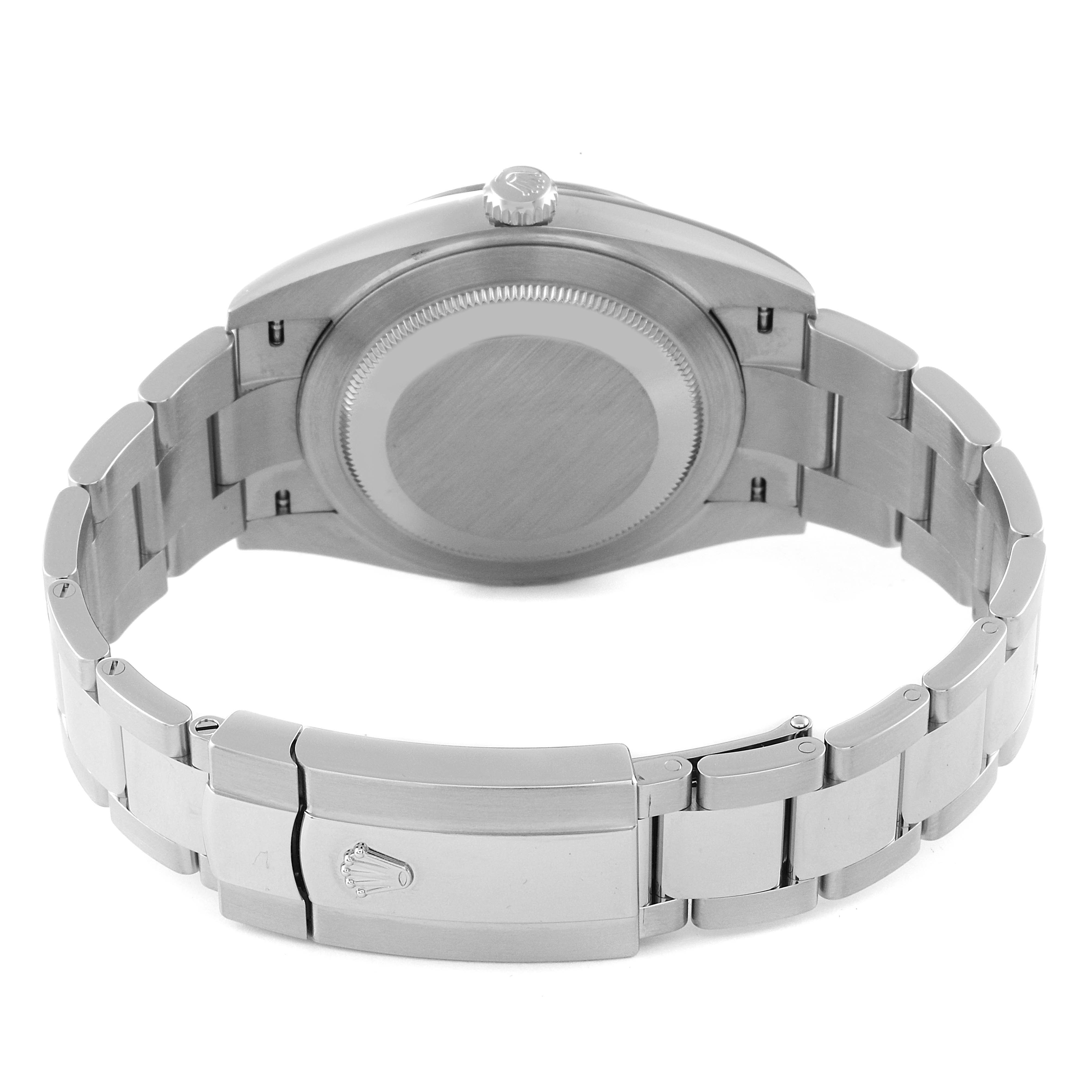 This image shows the back and clasp of the Rolex Datejust 41 126334 Men
s Stainless Steel Green Dial 126334 Men
s Stainless Steel Green Dial watch.