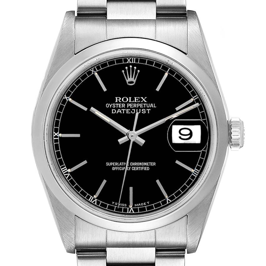 Rolex Datejust Black Dial Oyster Bracelet Steel Mens Watch 16200 SwissWatchExpo