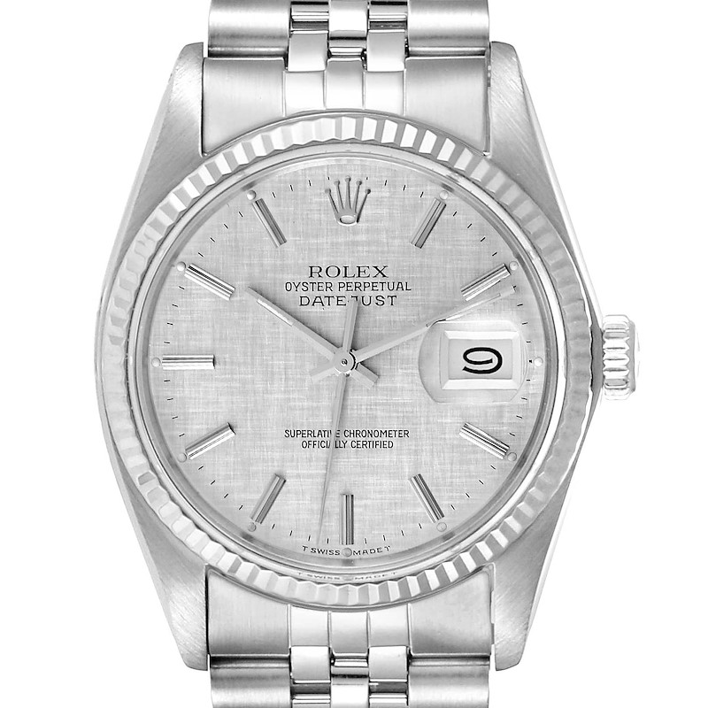 Rolex Datejust Linen Dial Steel White Gold Vintage Watch 16014 Box  SwissWatchExpo