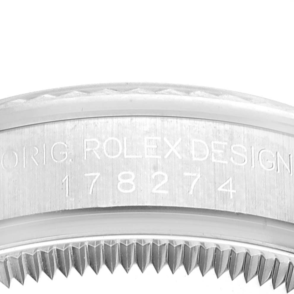 This image shows the side view of the bezel and case of a Mid-Size Rolex watch, featuring the inscription "ORIG. ROLEX DESIGN 178274."