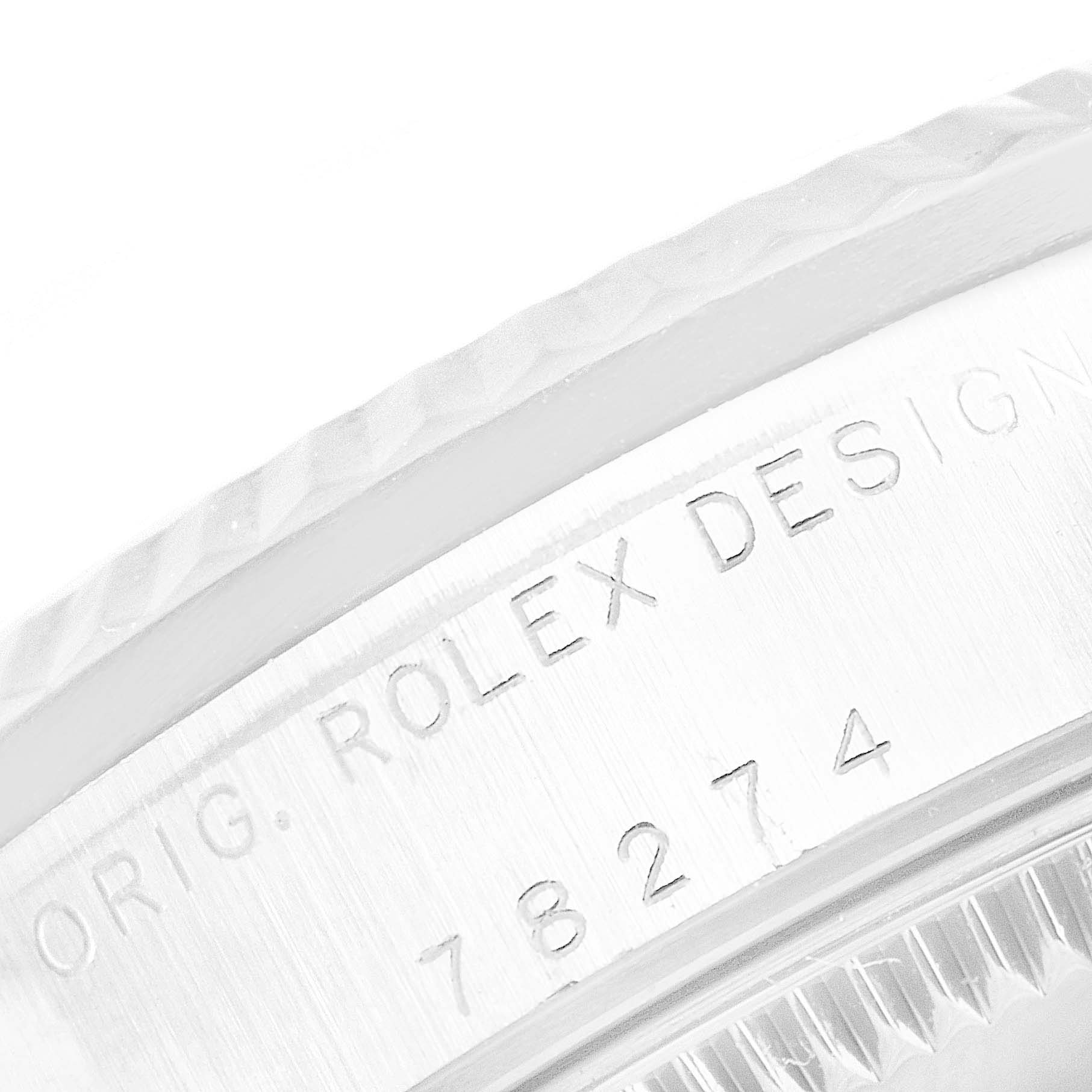 The image shows a close-up angle of the case side of a Mid-Size Rolex watch, displaying the engraved model number 78274 and "ORIG. ROLEX DESIGN."