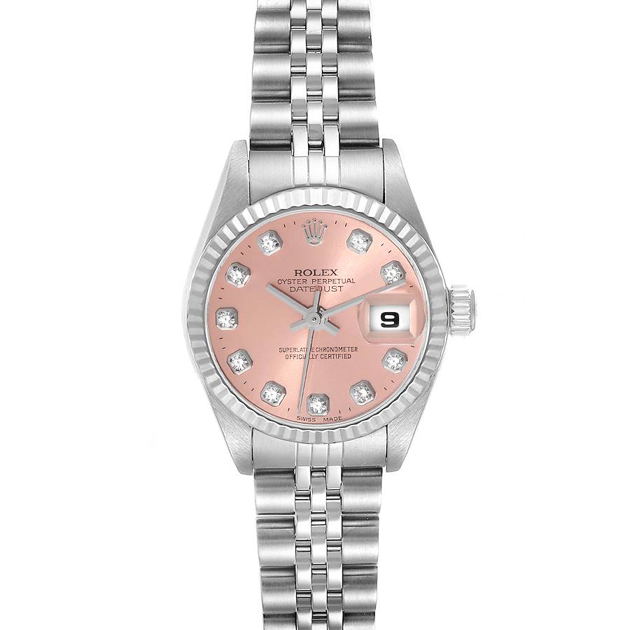 Rolex Datejust Salmon Diamond Dial White Gold Steel Ladies Watch 69174 SwissWatchExpo