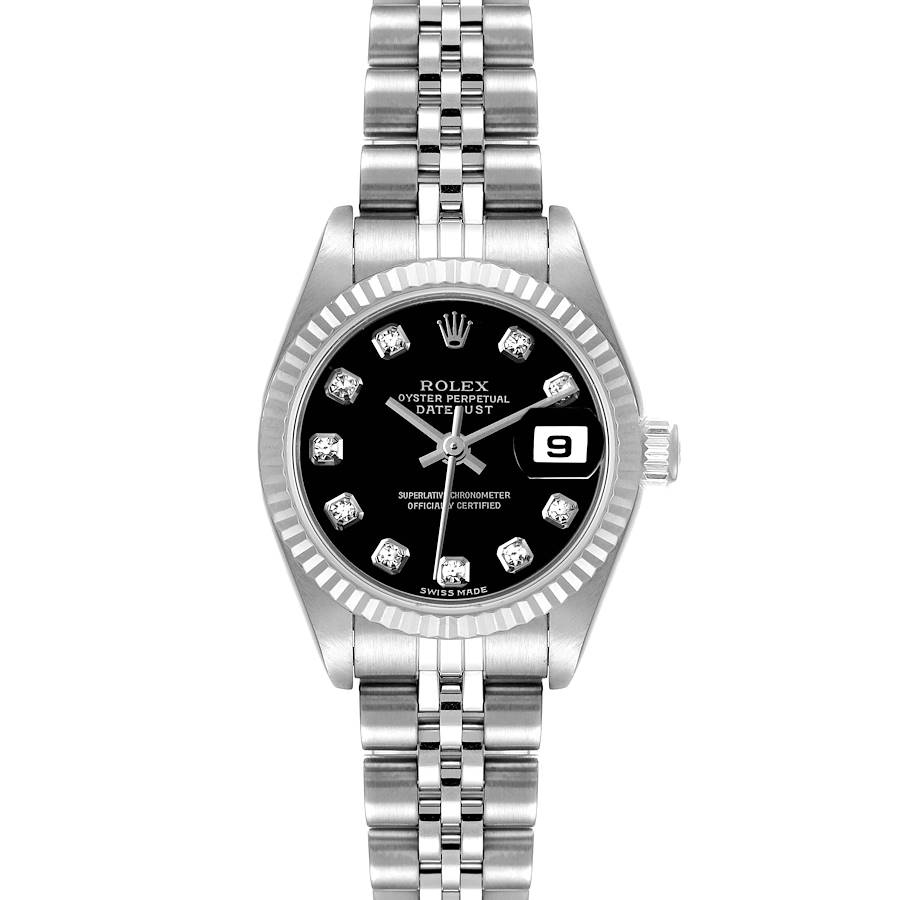 Rolex Datejust Steel White Gold Black Diamond Dial Watch 79174 SwissWatchExpo