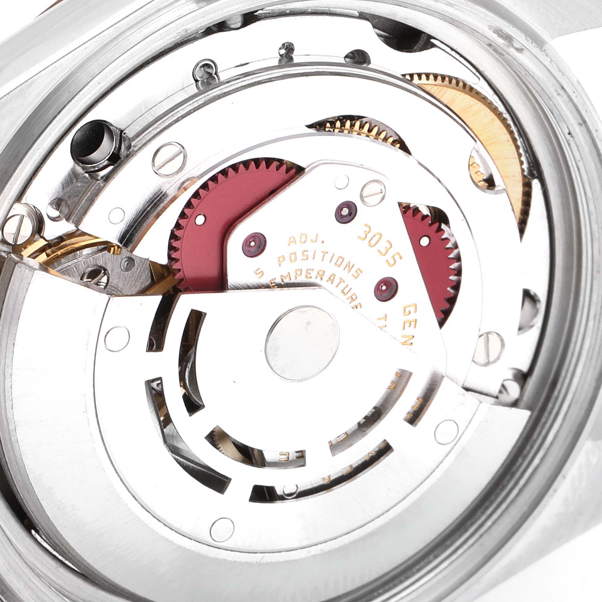 This image shows the internal movement mechanism of a Rolex Vintage Collection 16013 Men's Stainless Steel White Dial 16013 Men's Stainless Steel White Dial watch from a close-up angle.