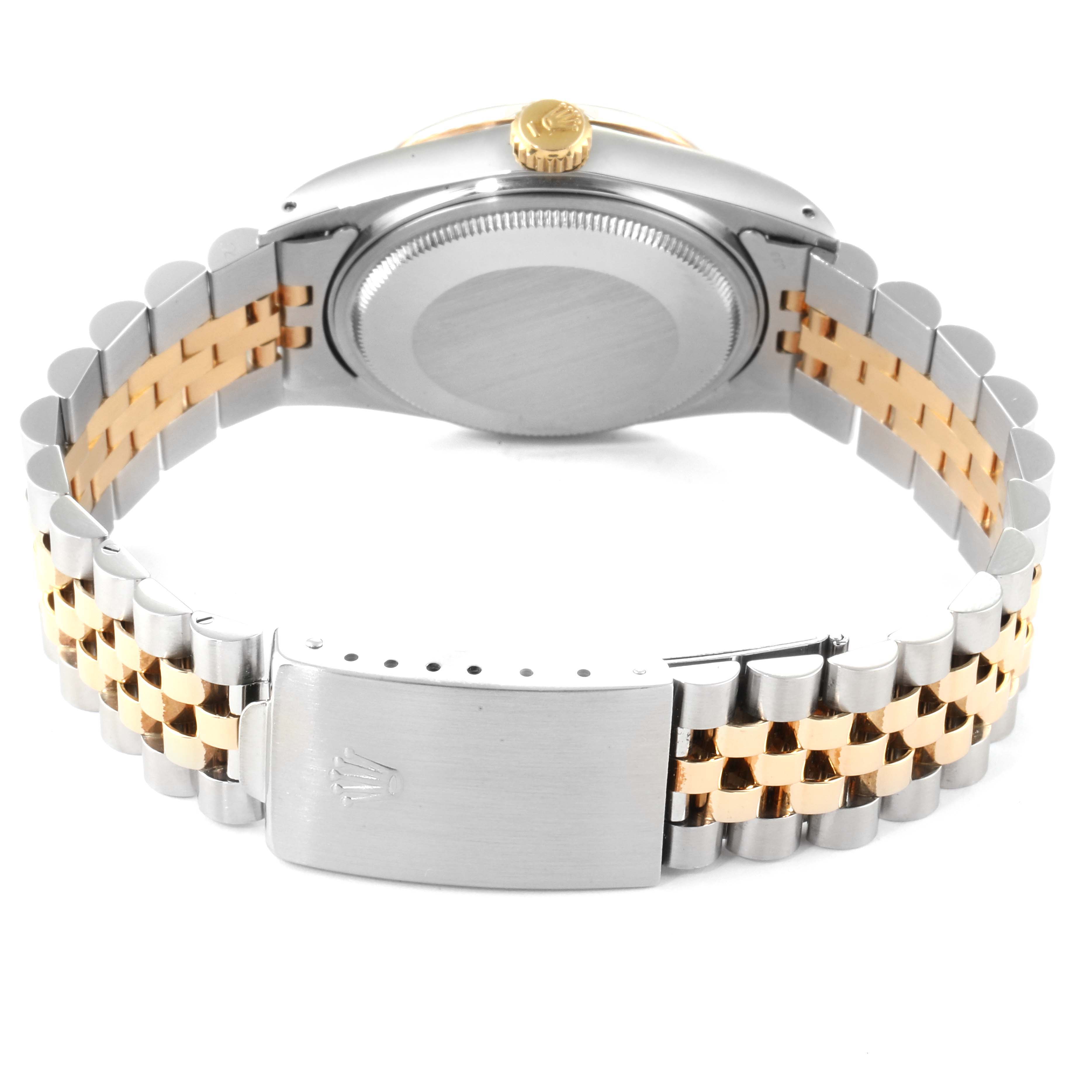 The image shows the back and bracelet of a Rolex Vintage Collection 16013 Men's Stainless Steel White Dial 16013 Men's Stainless Steel White Dial watch, highlighting the clasp and caseback.