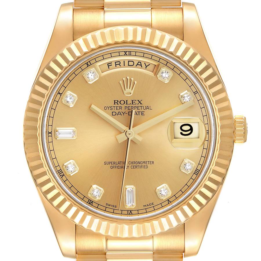 Rolex Day-Date II President 41 Yellow Gold Diamond Mens Watch 218238 Box Card SwissWatchExpo