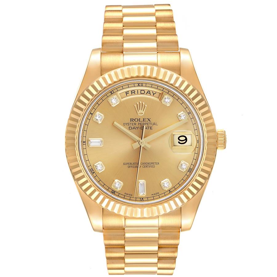 Rolex Day-Date II President 41 Yellow Gold Diamond Mens Watch 218238 ...