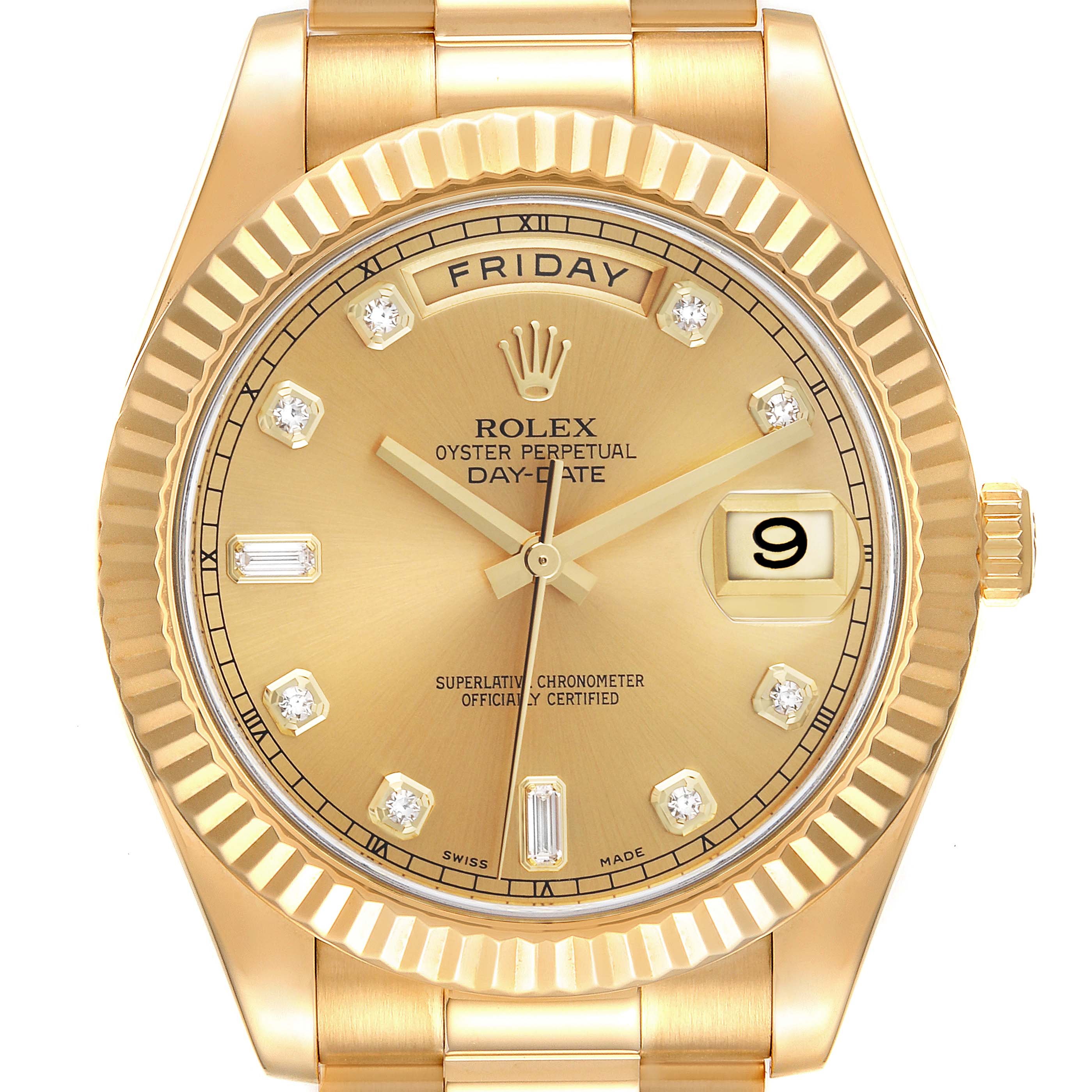 Rolex Day Date II President 41 Yellow Gold Diamond Mens Watch