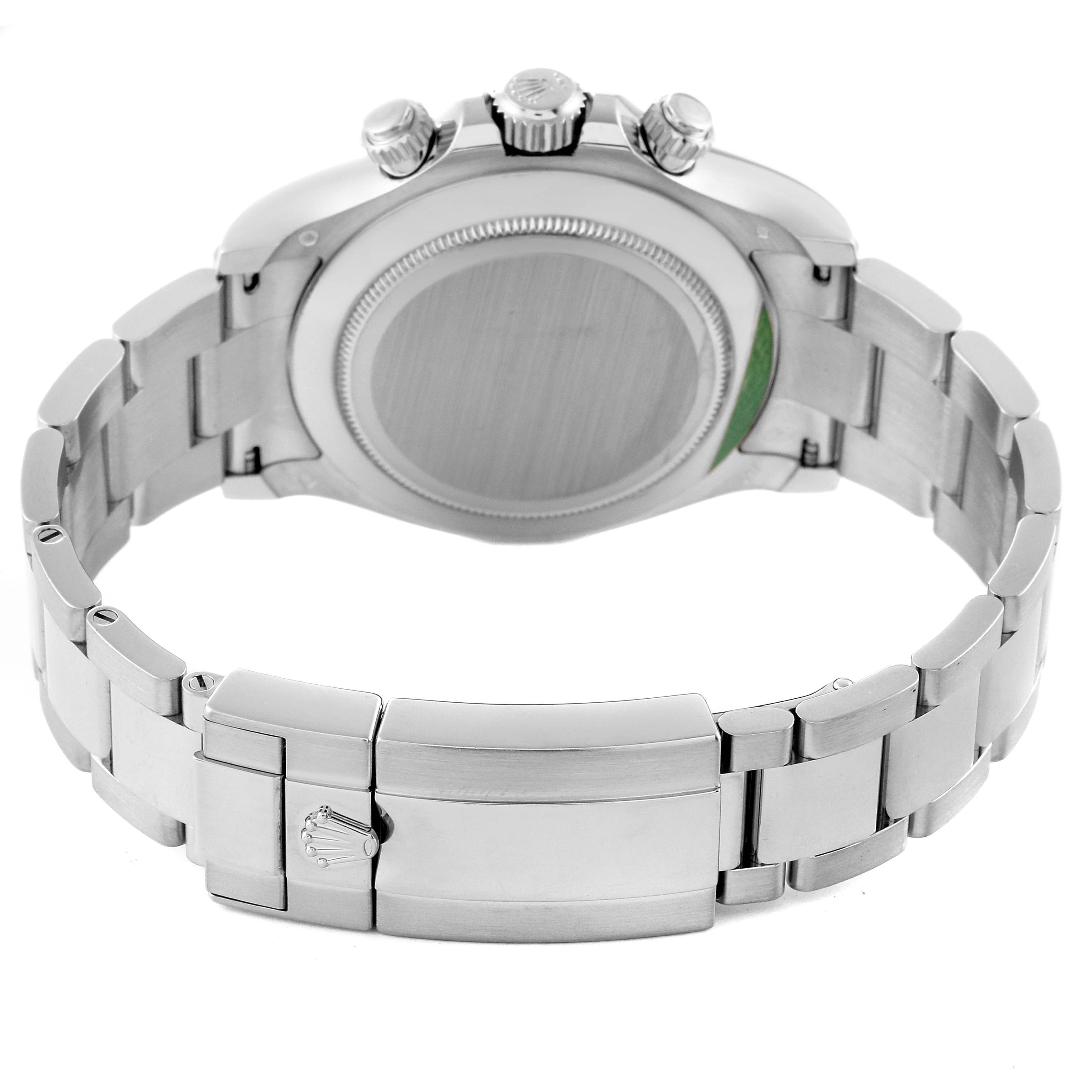 This image shows the back view and the clasp of a Rolex Daytona 116509 Men's White Gold Blue Dial 116509 Men's White Gold Blue Dial watch.