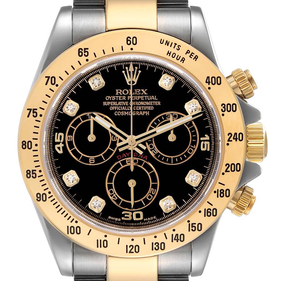 Rolex Daytona Chronograph Steel Yellow Gold Diamond Mens Watch 116523 Box Card SwissWatchExpo