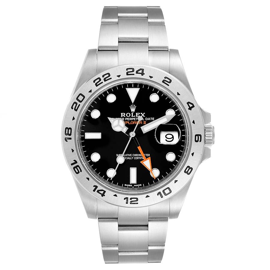 Rolex Explorer II 42 Black Dial Orange Hand Steel Mens Watch