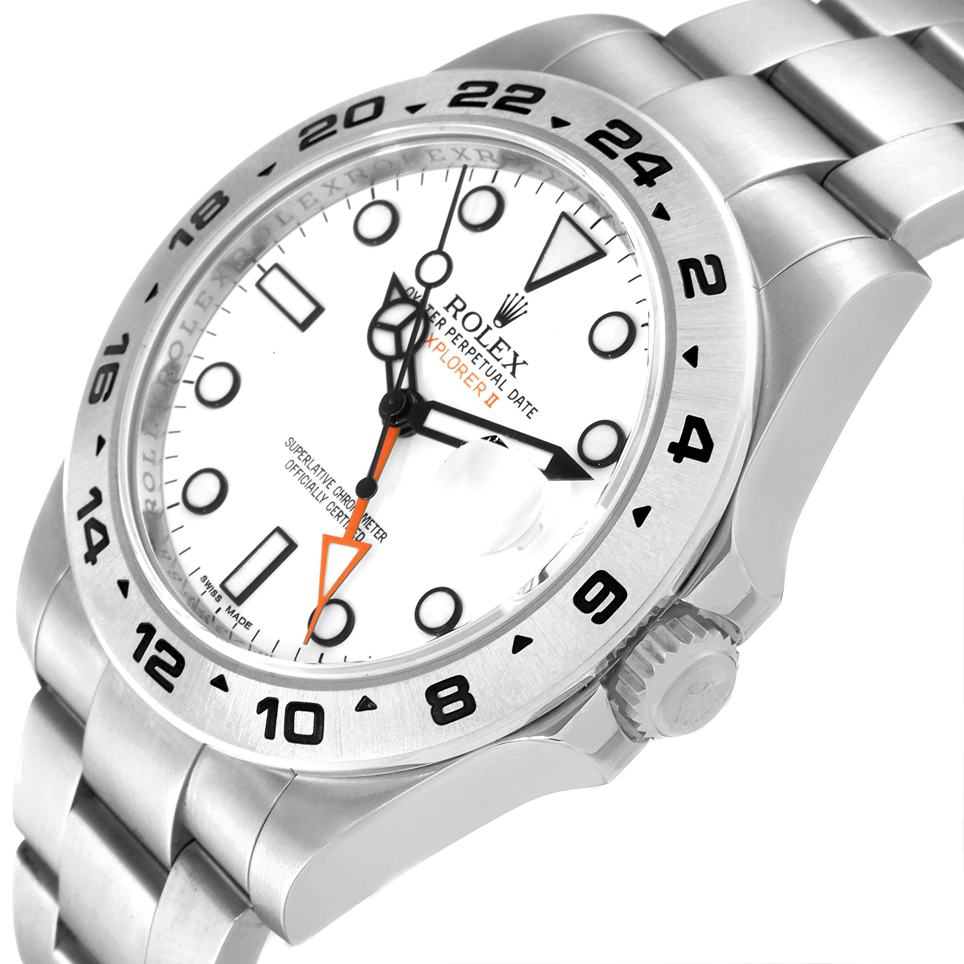 This image shows a close-up view of the dial, bezel, and part of the band of a Rolex Explorer 216570 Men
s Stainless Steel White Dial 216570 Men
s Stainless Steel White Dial watch.