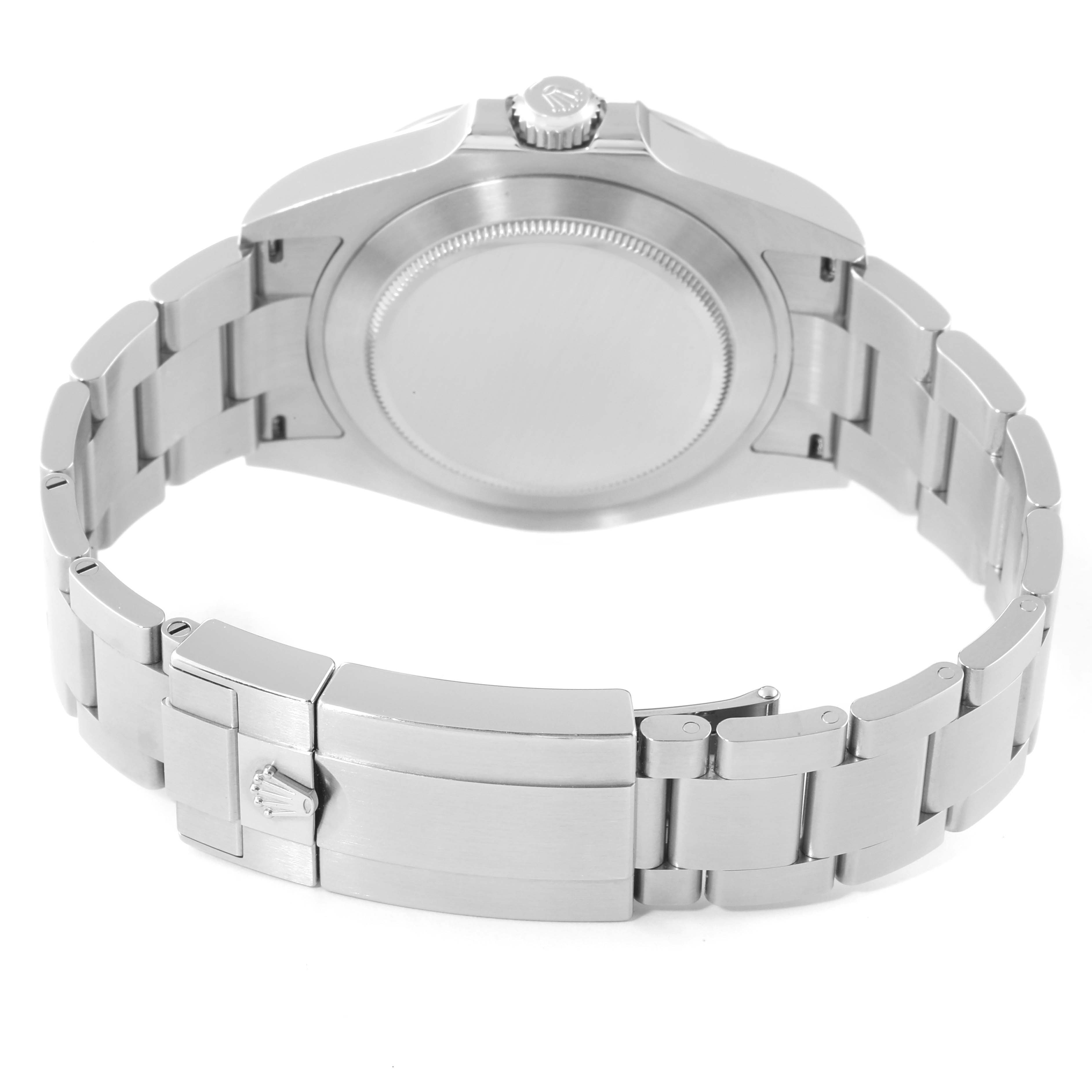 The image shows the back view of a Rolex Explorer 226570 Men
s Stainless Steel White Dial 226570 Men
s Stainless Steel White Dial watch, highlighting the bracelet, clasp, and case back.