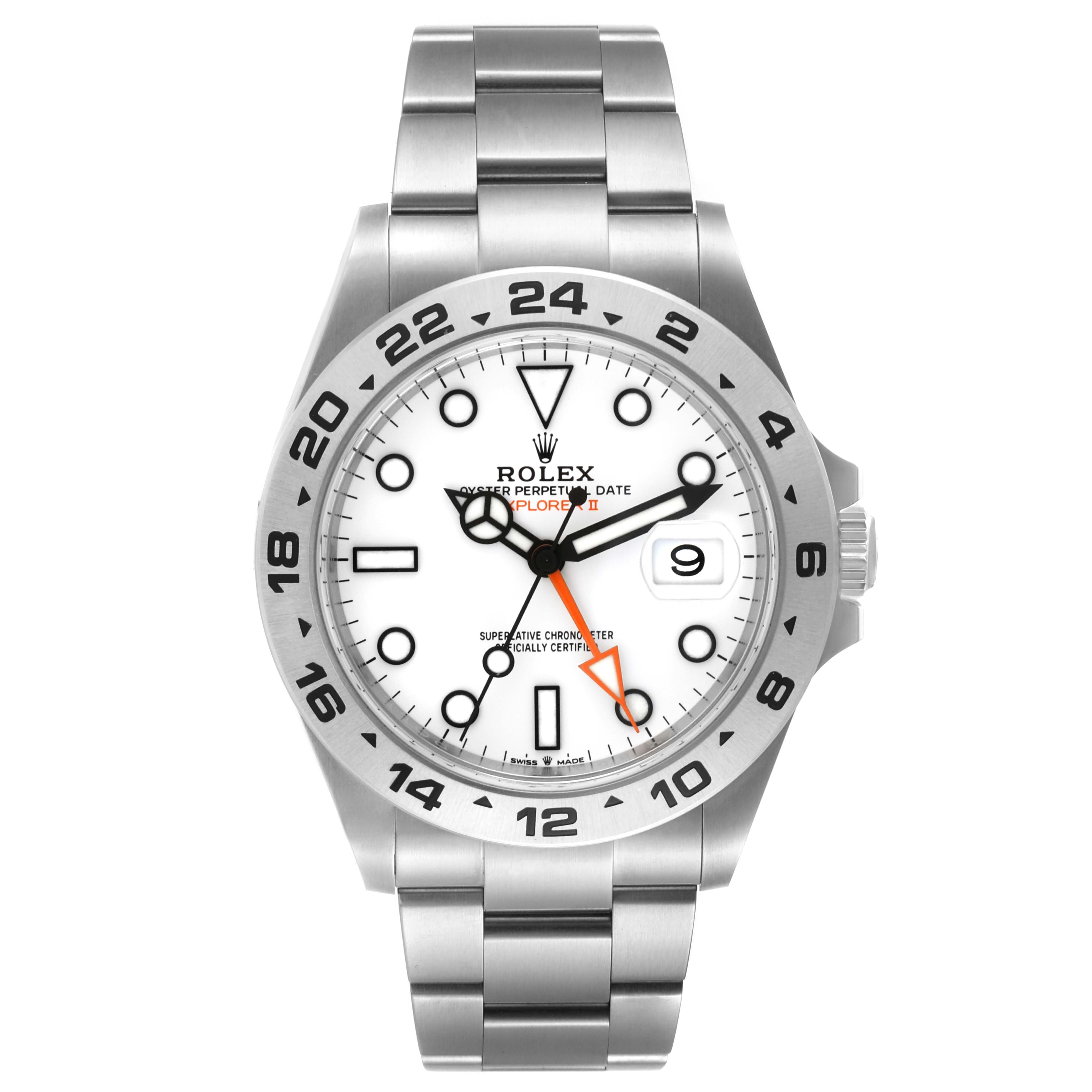 The image shows a front view of a Rolex Explorer 226570 Men
s Stainless Steel White Dial 226570 Men
s Stainless Steel White Dial watch, displaying its face, bezel, and bracelet.