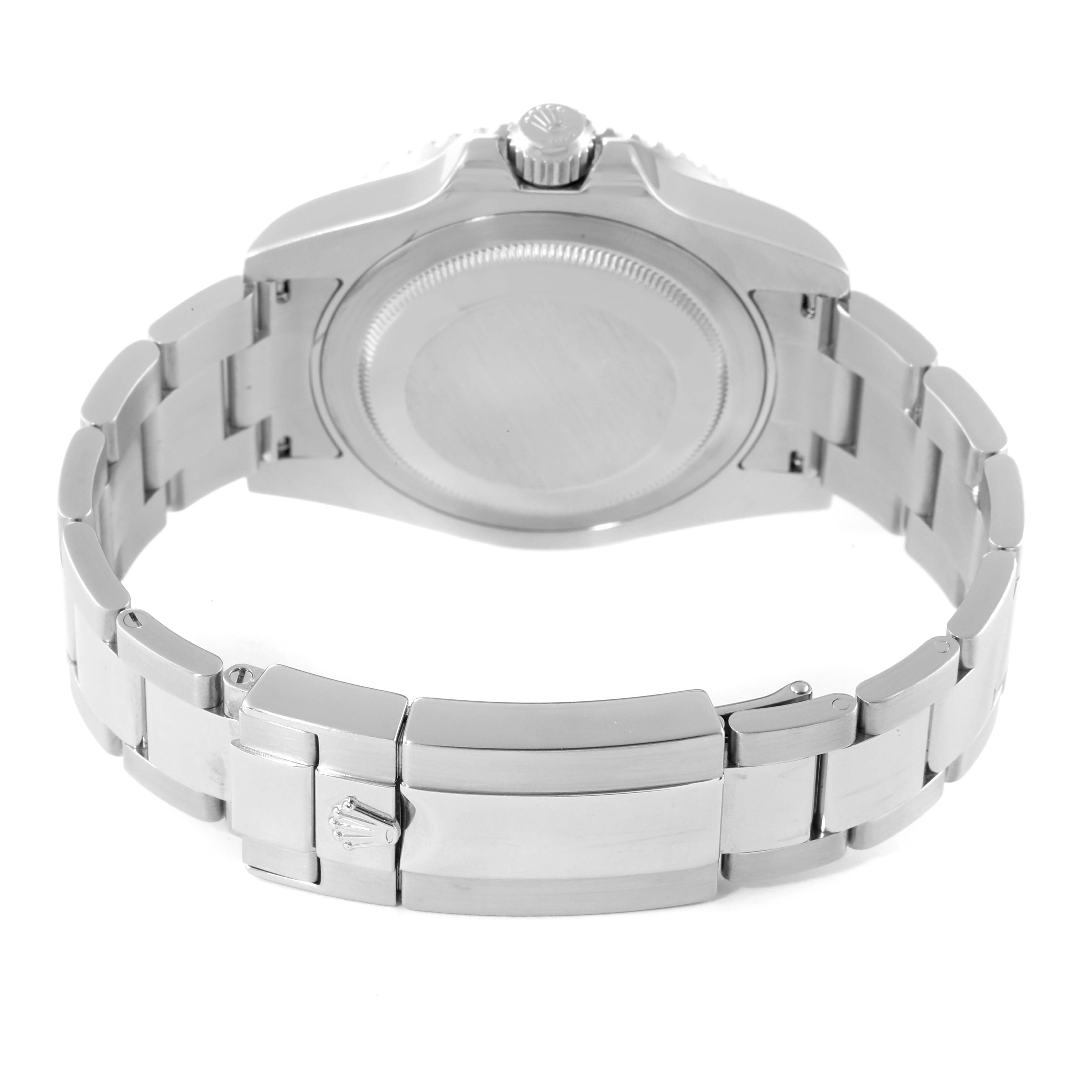 This image shows the back case and bracelet clasp of a Rolex GMT-Master 116710 Men
s Stainless Steel Black Dial 116710 Men
s Stainless Steel Black Dial watch from a rear angle.