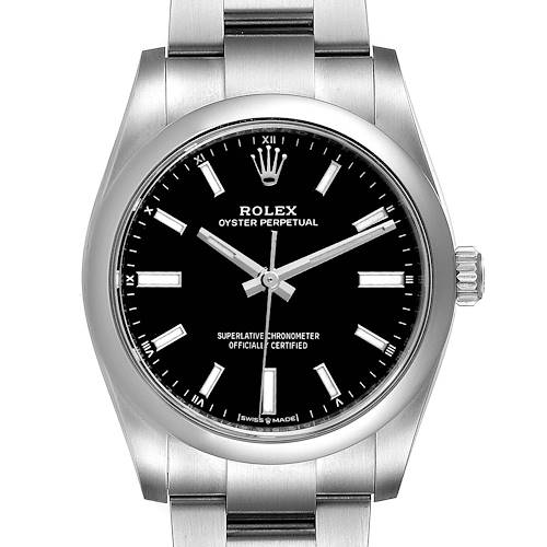 Photo of Rolex Oyster Perpetual 34mm Black Dial Steel Mens Watch 124200 Unworn