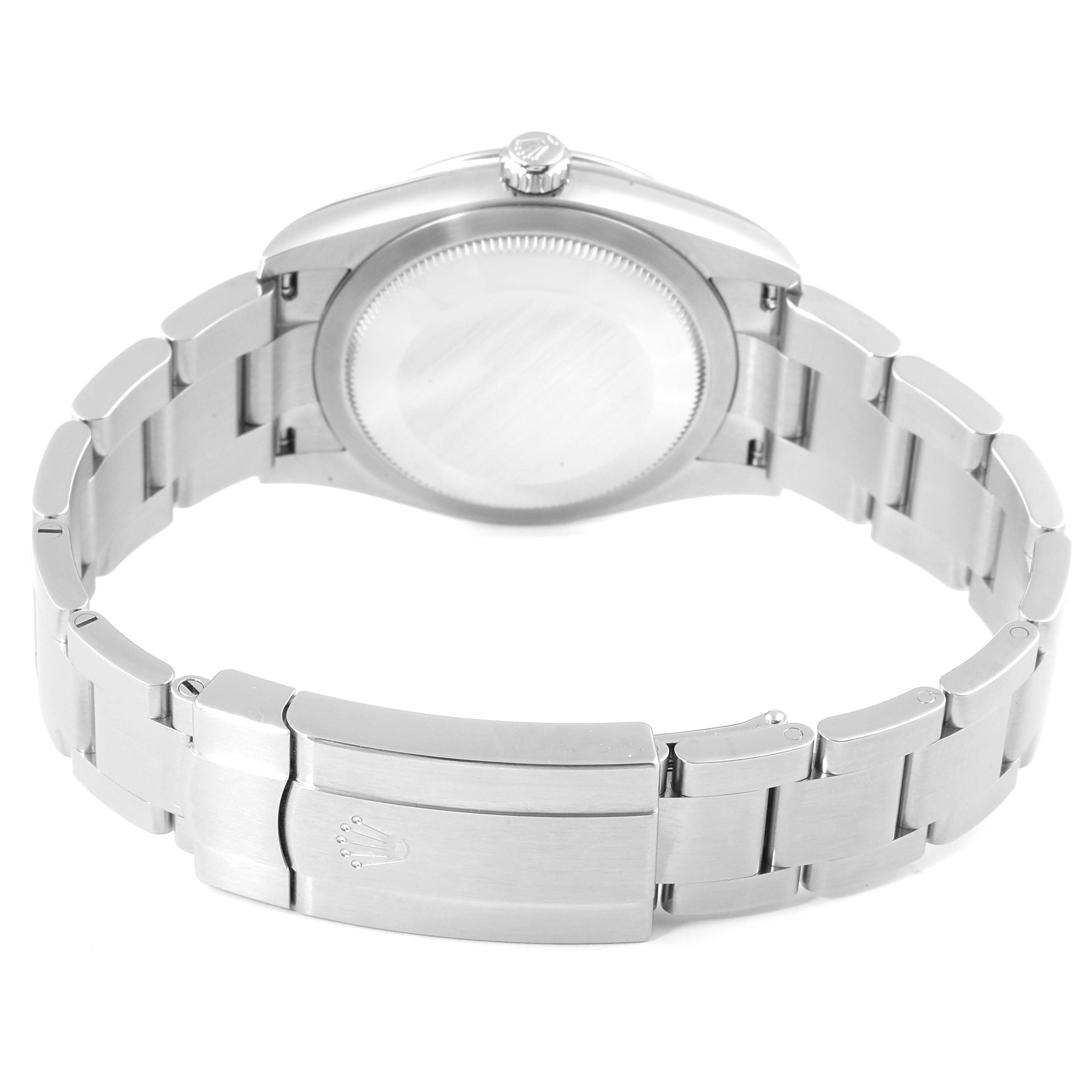 The image shows the back and bracelet of the Rolex Oyster Perpetual 124200 Men's Stainless Steel Black Dial 124200 Men's Stainless Steel Black Dial watch, focusing on the clasp and case back.