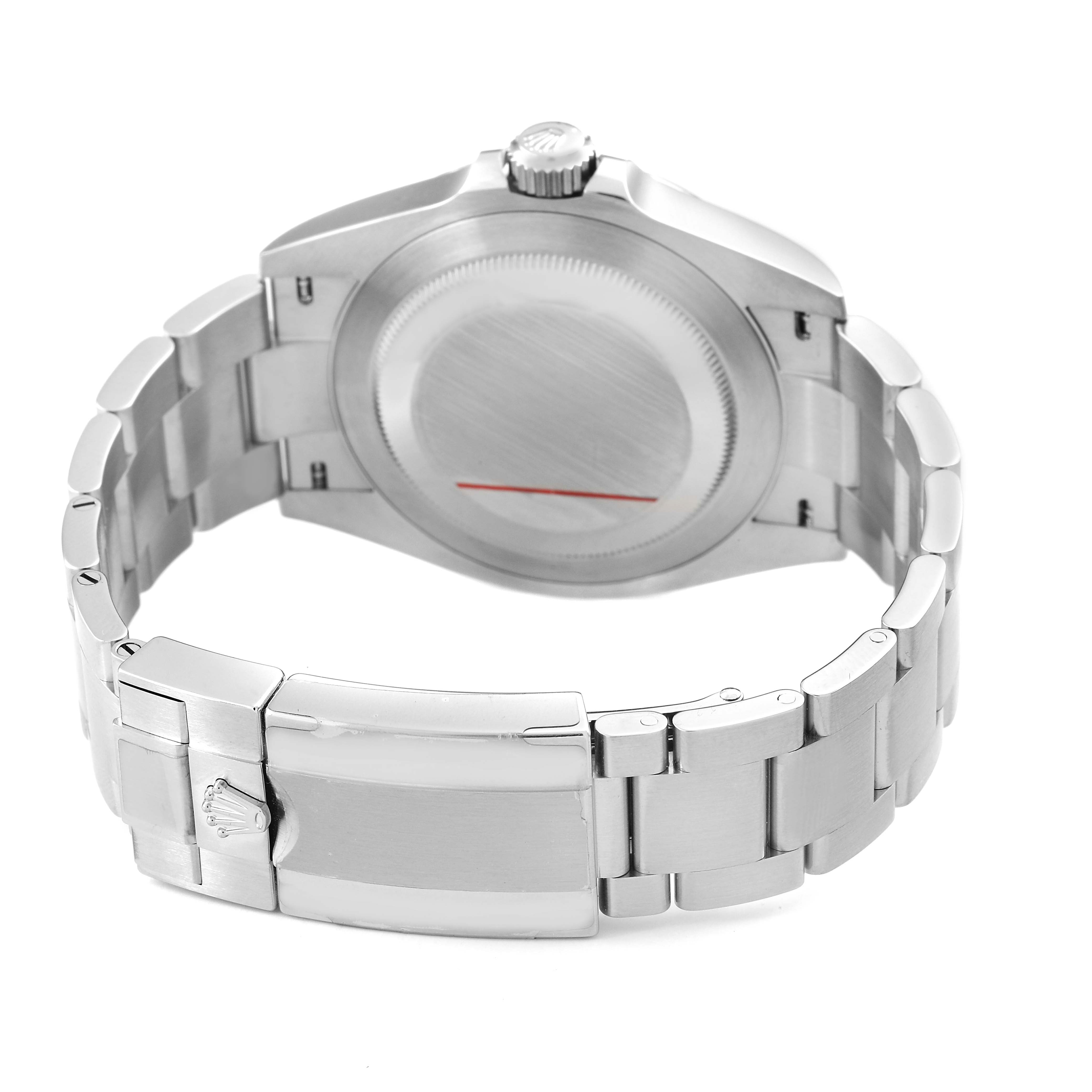 The image shows the back and bracelet of a Rolex Air-King 126900 Men's Stainless Steel Black Dial watch at a rear angled view.