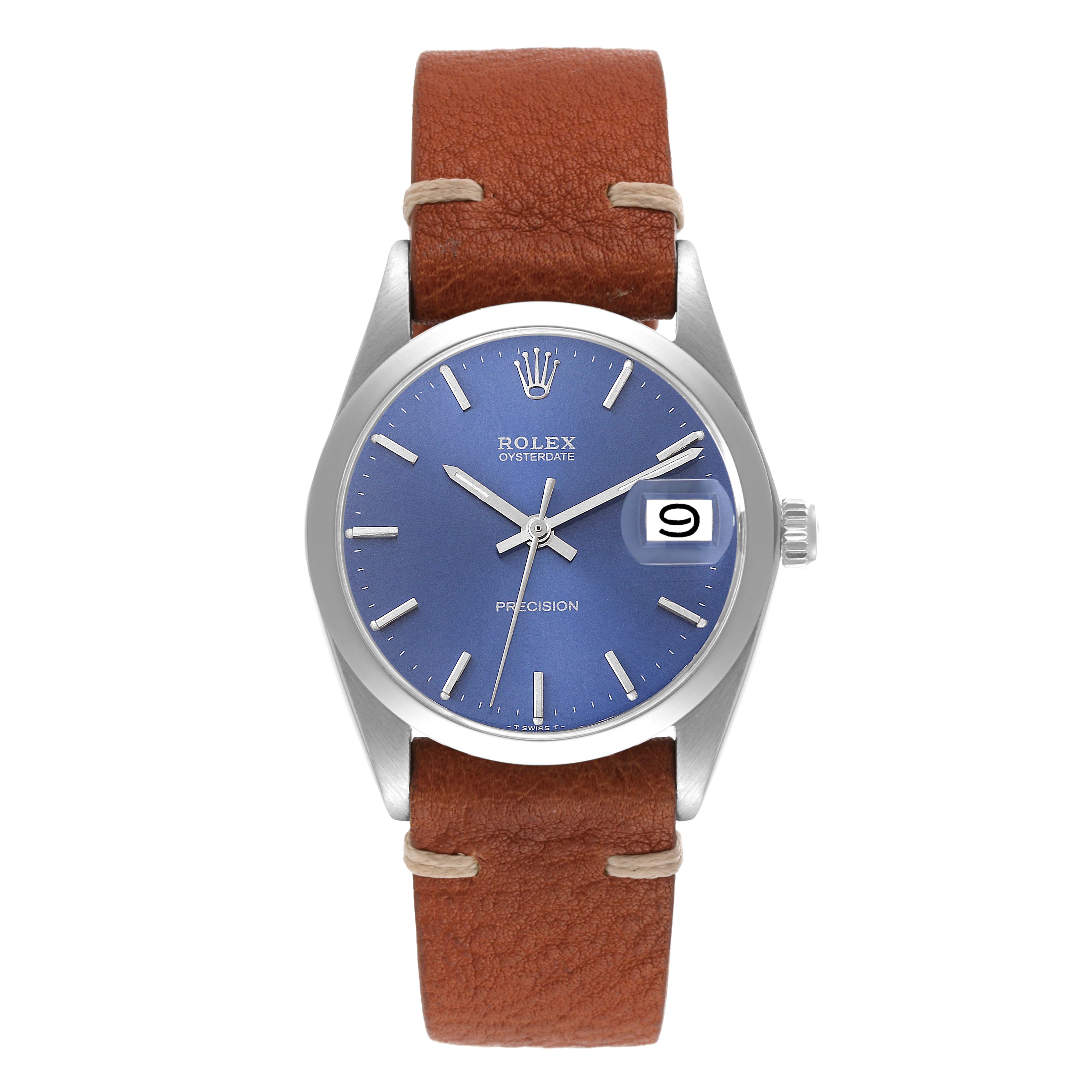 Rolex OysterDate Precision Blue Dial Steel Vintage Mens Watch 6694