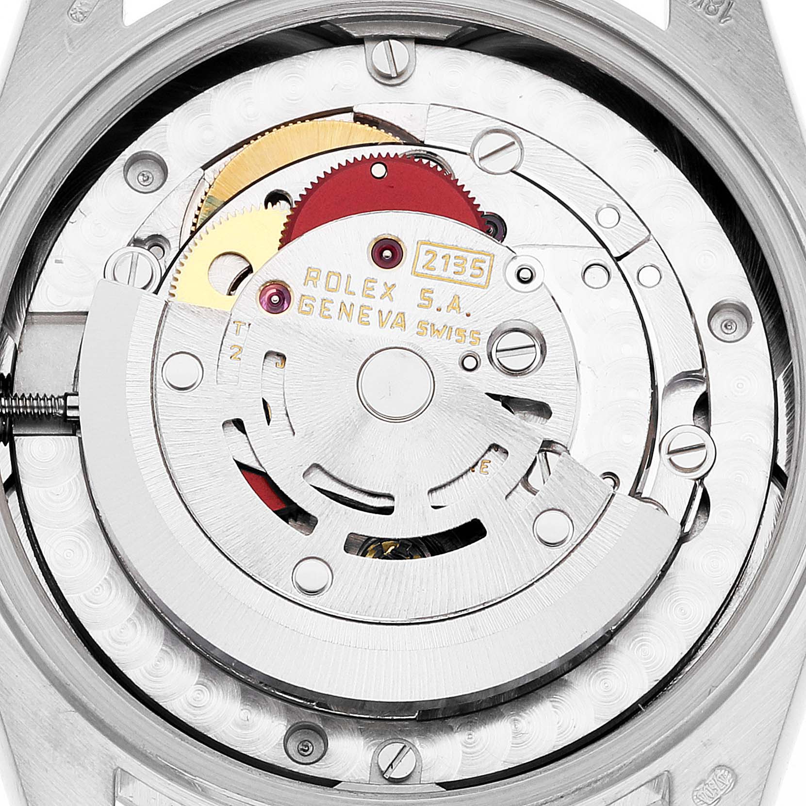 The image shows the internal mechanism and movement parts of the Rolex President 68279 Women's White Gold Brown Dial 68279 Women's White Gold Brown Dial model watch, viewed from a close-up angle.