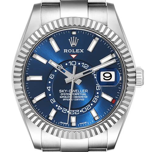 Photo of Rolex Sky-Dweller Steel White Gold Blue Dial Mens Watch 326934 Box Card