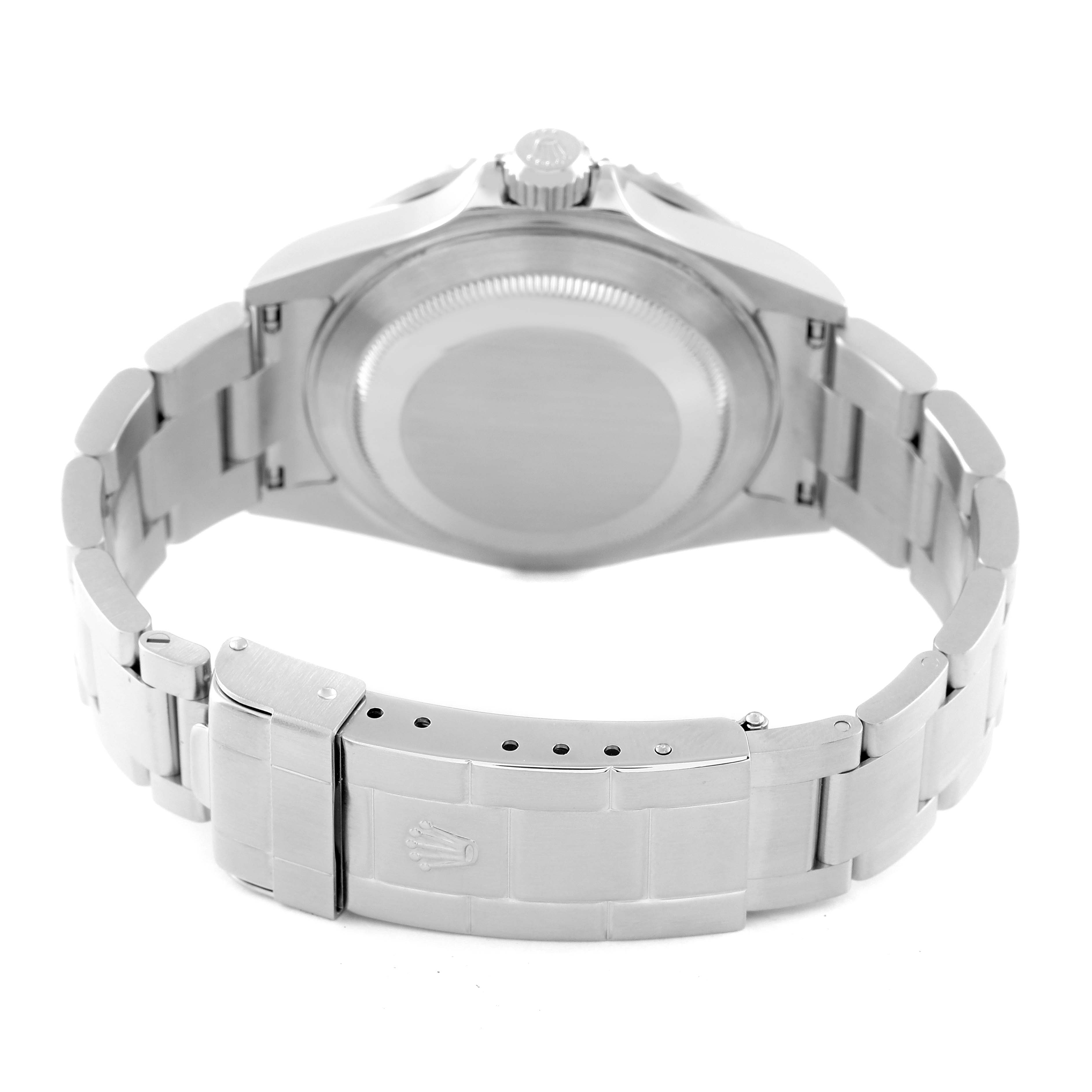 The image shows the back and bracelet clasp of a Rolex Submariner 16610 Men
s Stainless Steel Black Dial 16610 Men
s Stainless Steel Black Dial watch.