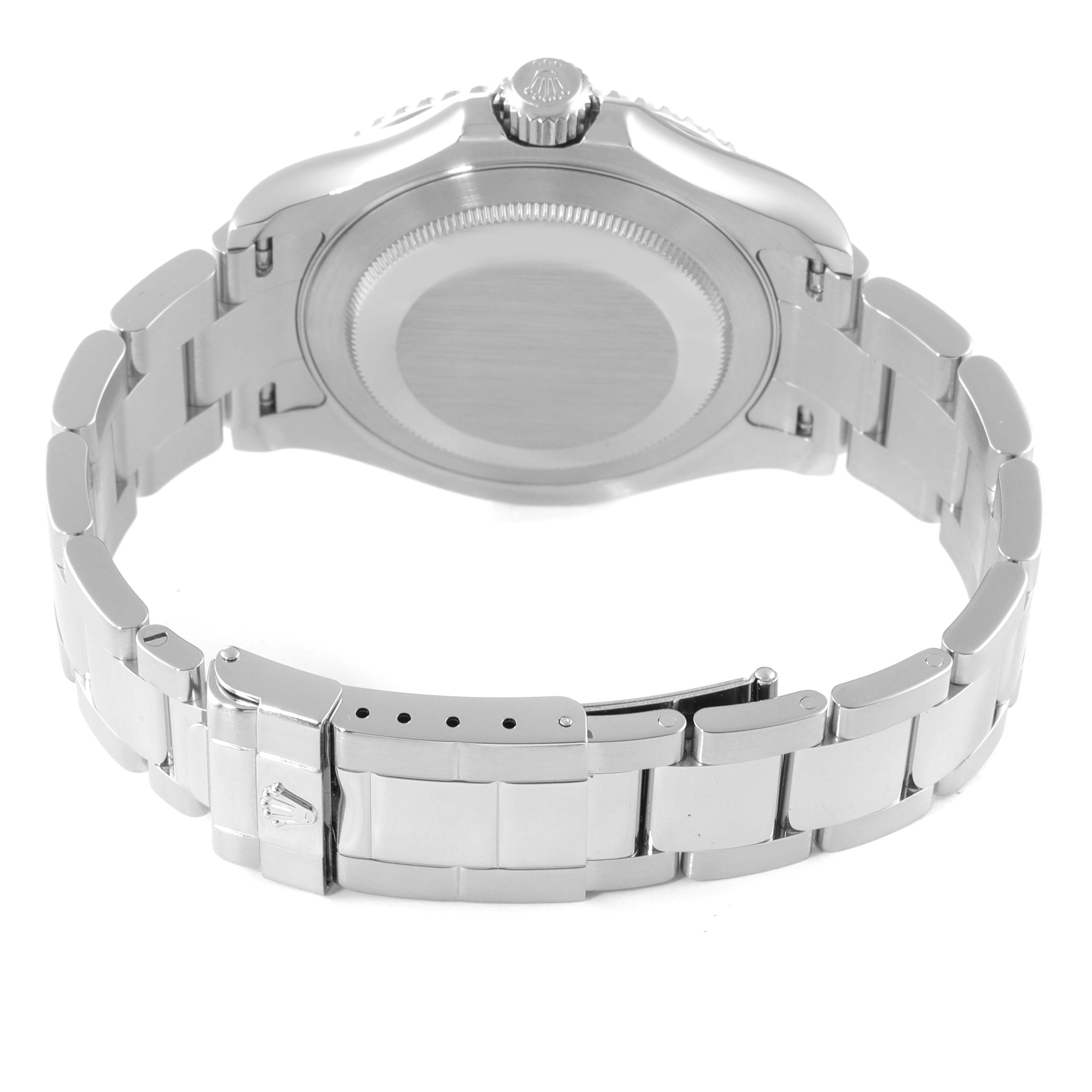 The image shows the back case and bracelet of a Rolex Yacht-Master 16622 Men's Stainless Steel Silver Dial 16622 Men's Stainless Steel Silver Dial watch, viewed from the rear.